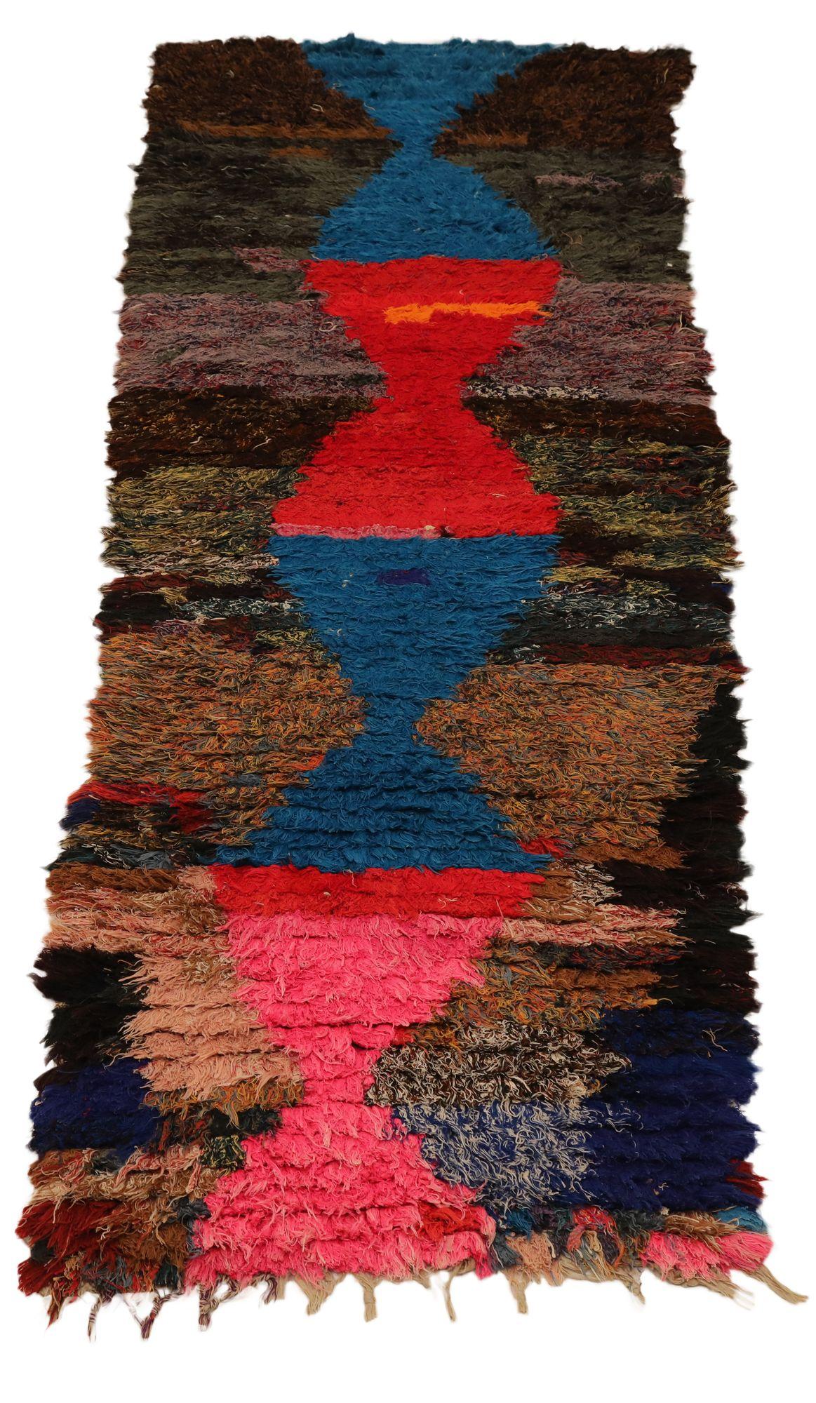 Entdecken Sie die Eleganz der marokkanischen Marokkaner mit dem kleinen Teppich CIRCA 1990. Dieses exklusive Design aus Wolle und BlauBraunRosa eignet sich perfekt, um Ihren Raum zu verschönern.