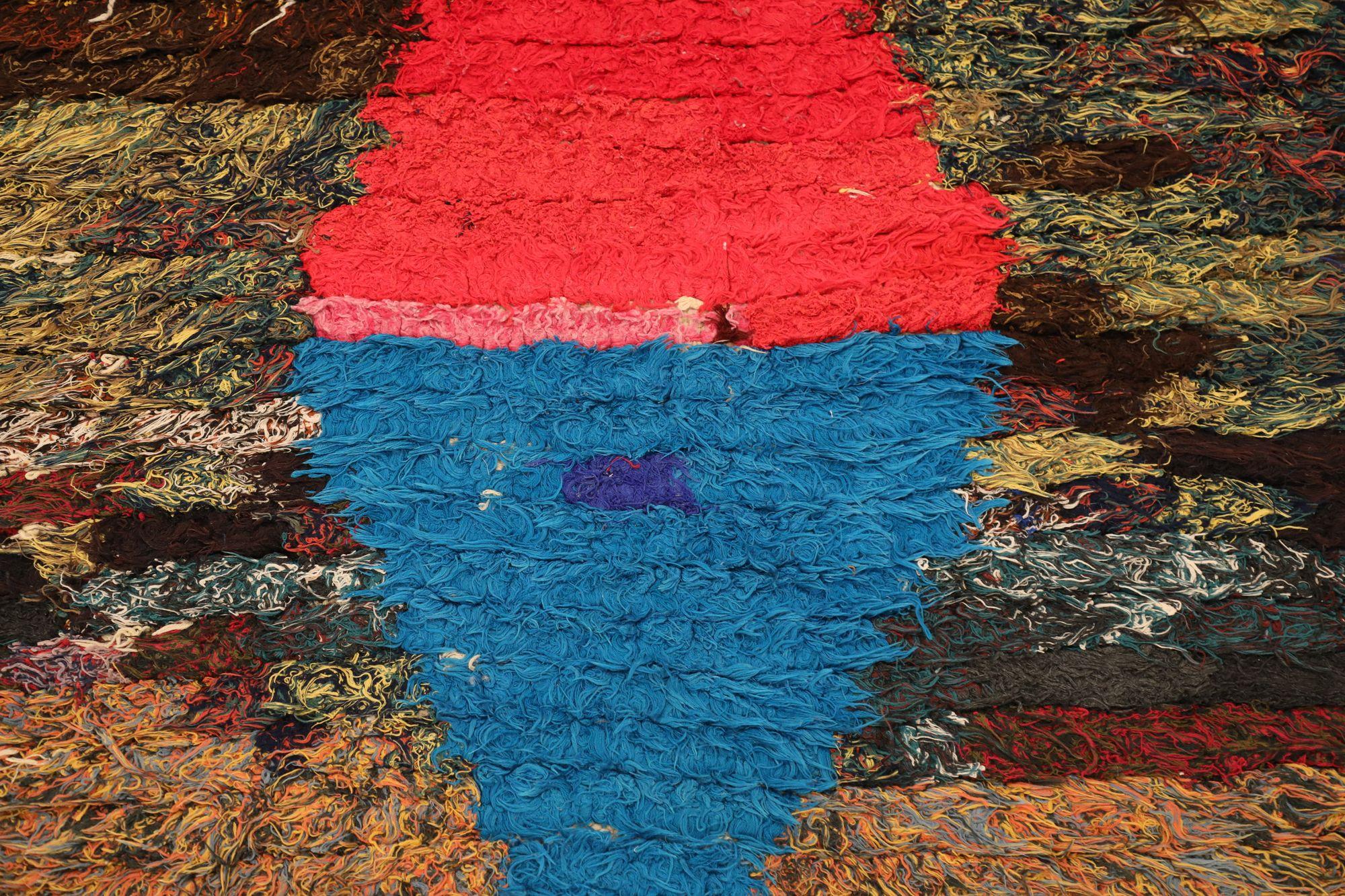 Marokkanisch Marokkanischer Small Rug - Wolle Blau Braun Rosa Rot Design - 97533 im Zustand „Hervorragend“ im Angebot in Dallas, TX