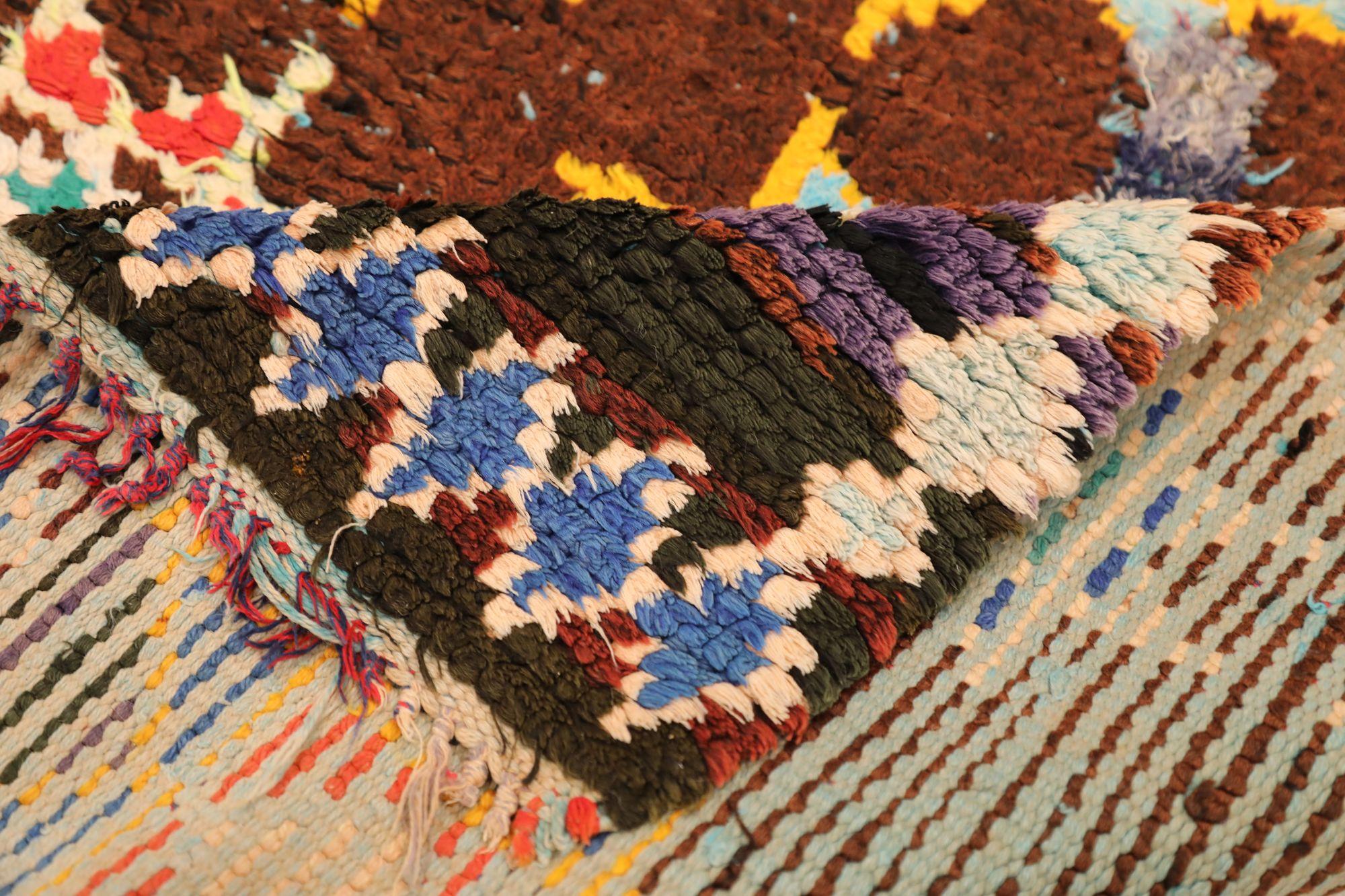 Hand-Knotted Moroccan Moroccan Small Rug - Wool Blue Brown Purpel Yellow - 97524 For Sale