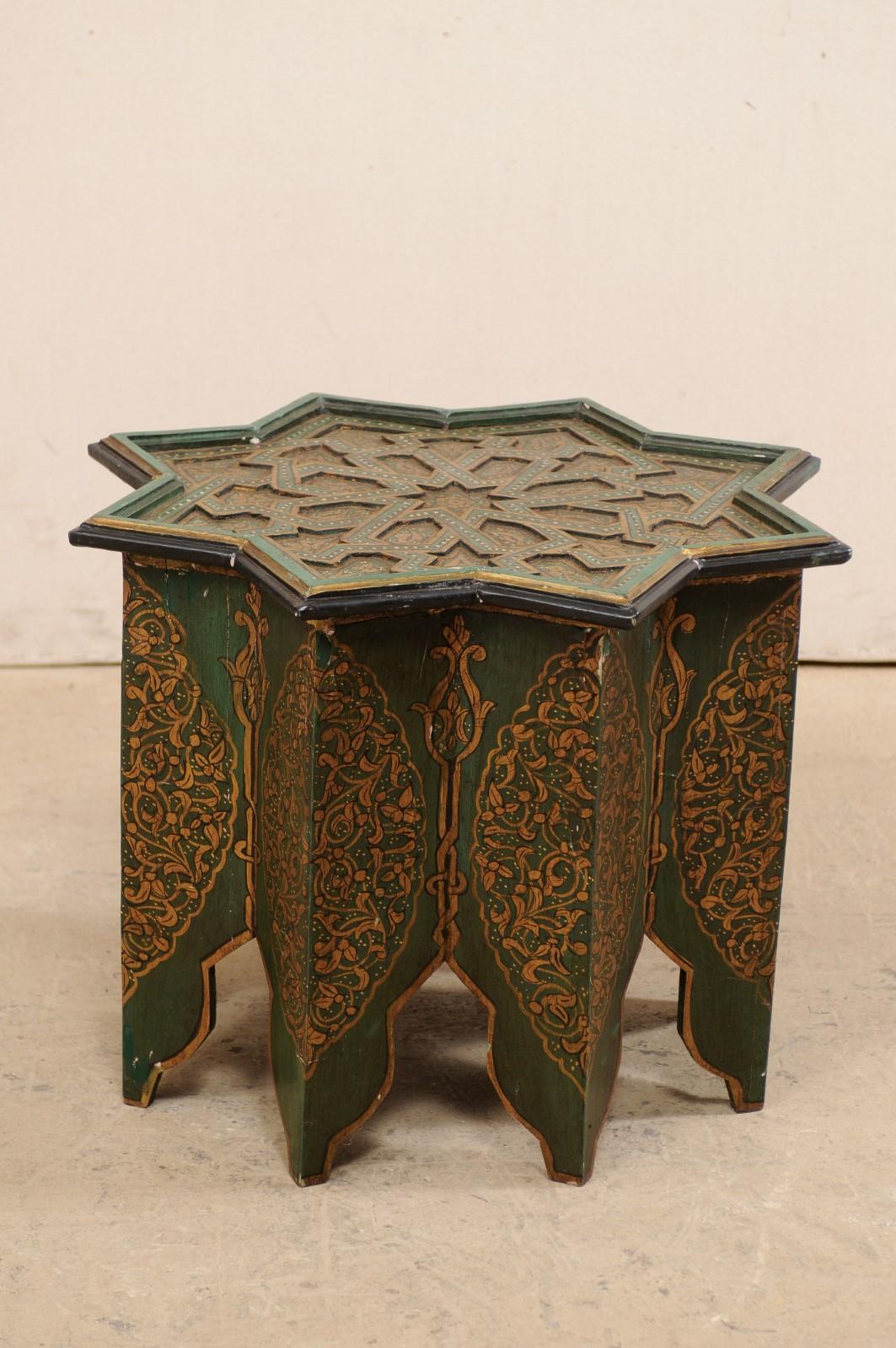 Moroccan Morrish Star Shaped Tea or Side Table, in Green, Black and Gold 4