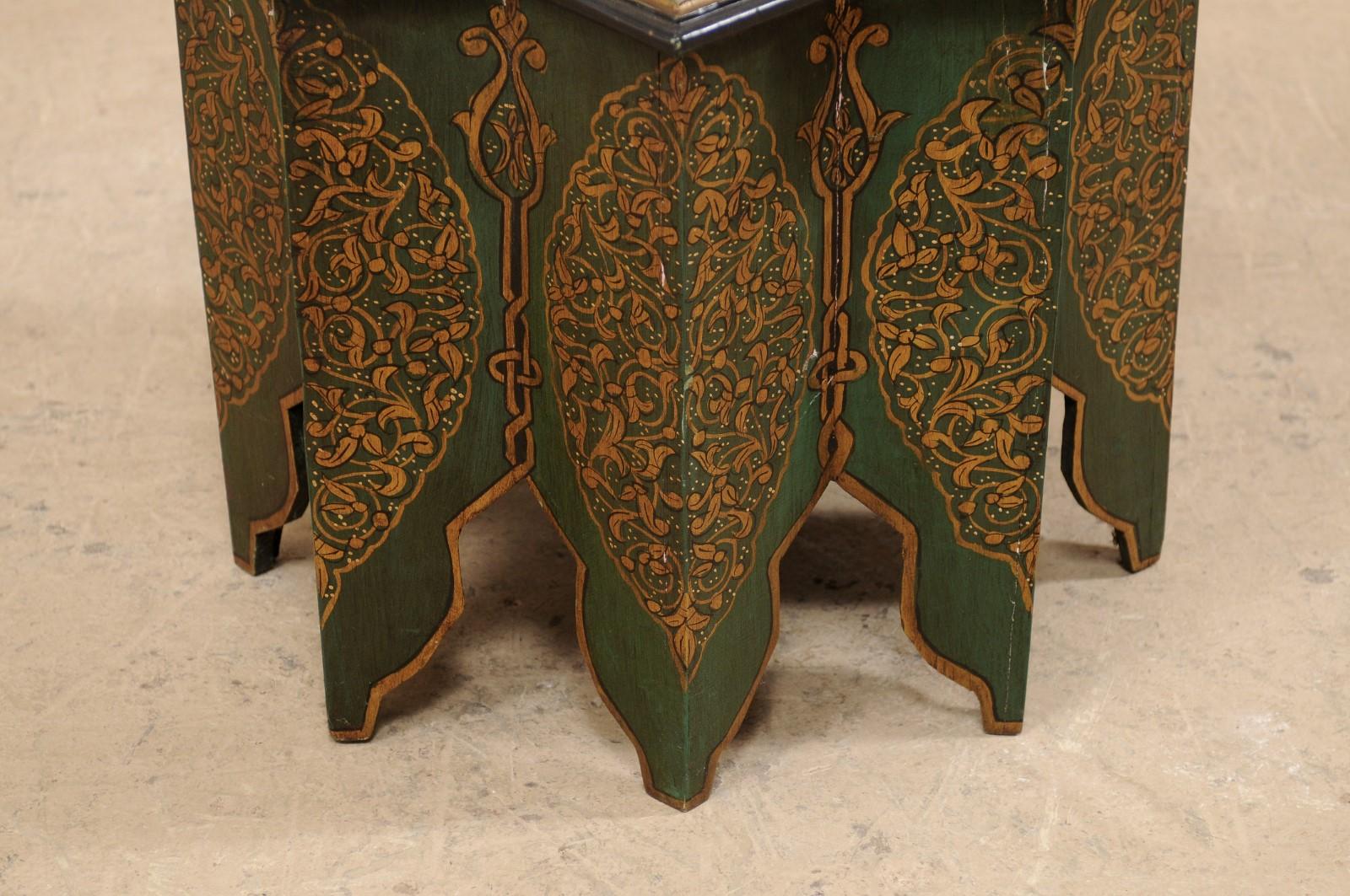 Moroccan Morrish Star Shaped Tea or Side Table, in Green, Black and Gold 1
