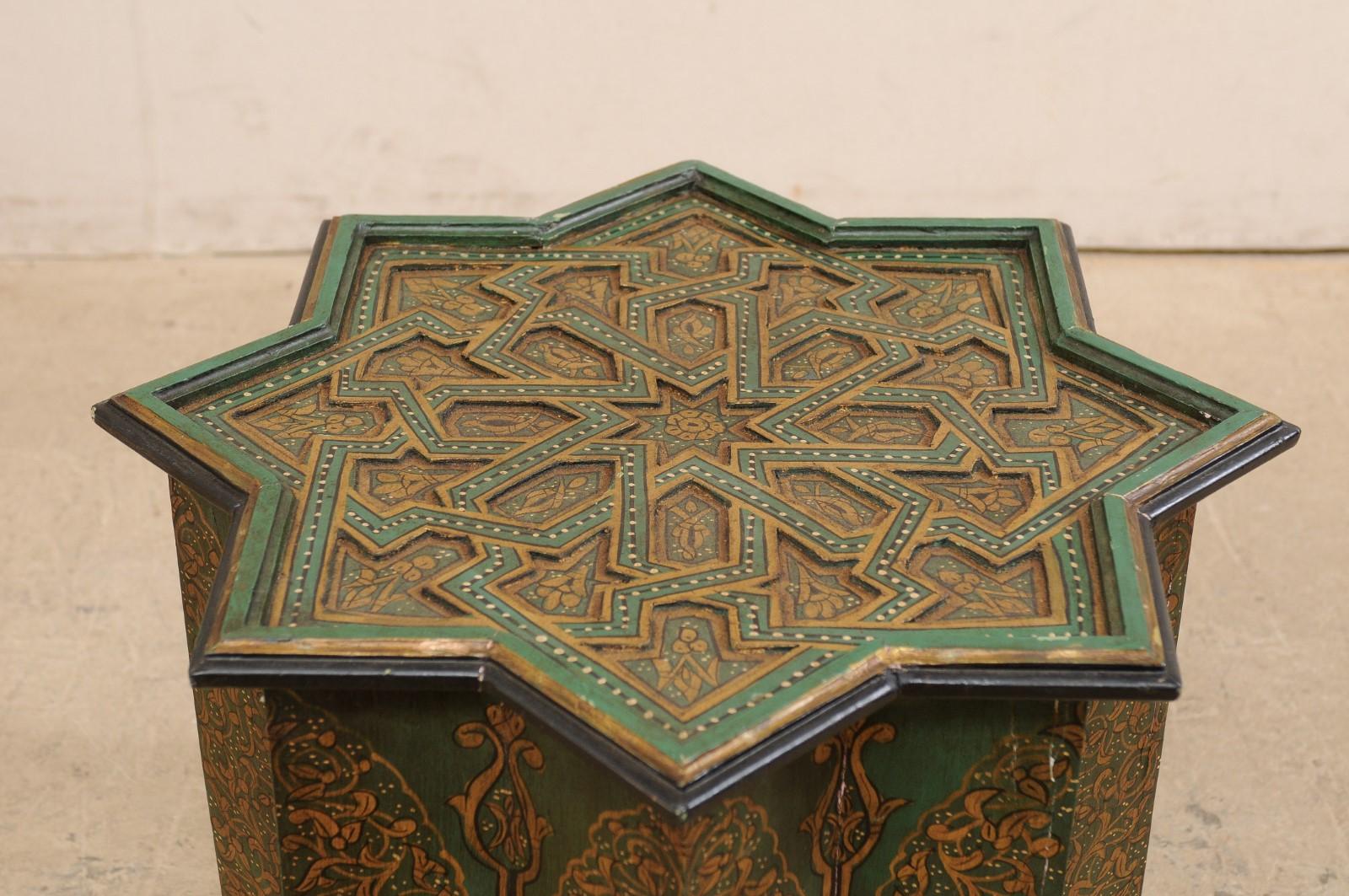 Moroccan Morrish Star Shaped Tea or Side Table, in Green, Black and Gold 2
