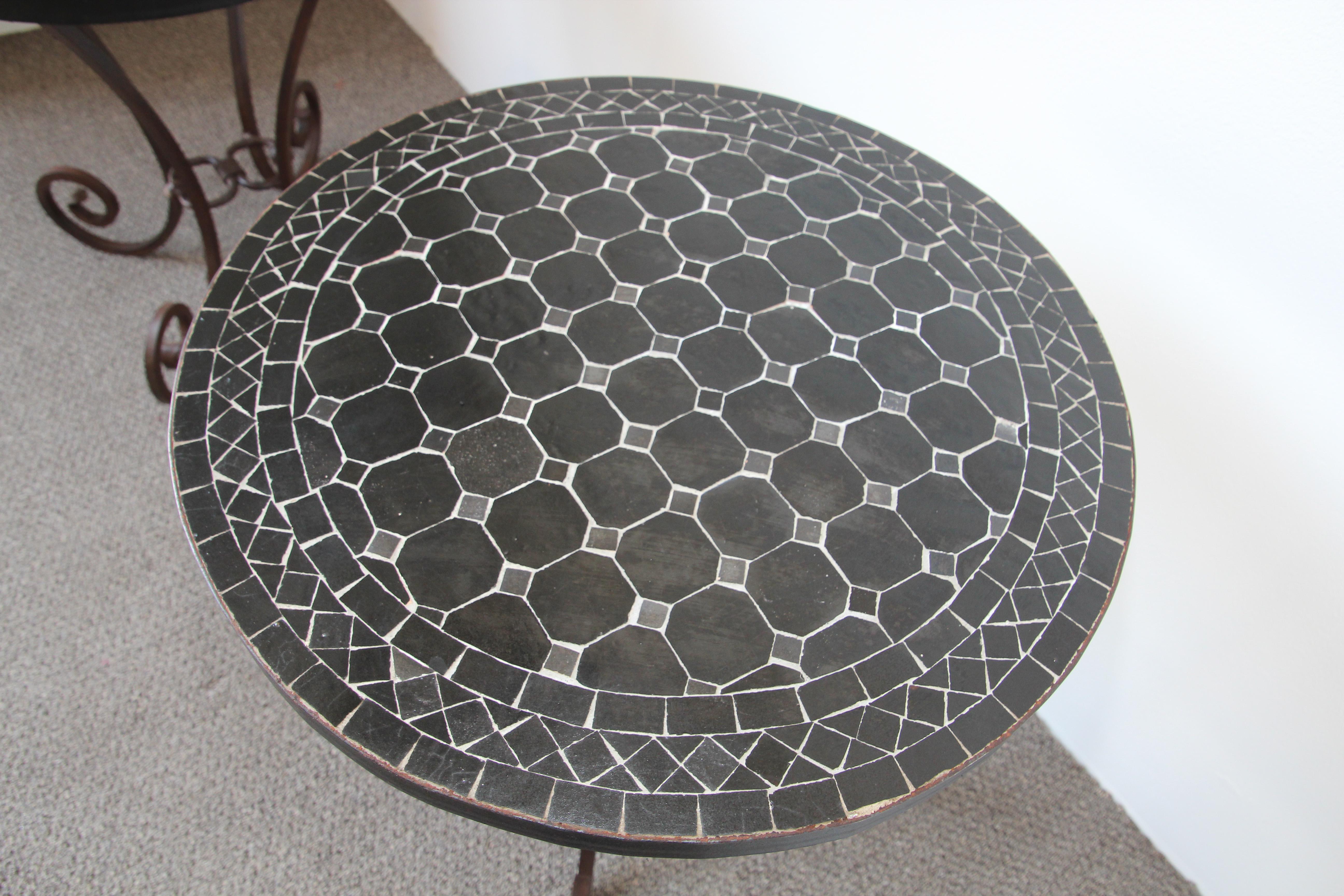 Moroccan Mosaic Antique Black Tile Color Side Table Set of Two 9