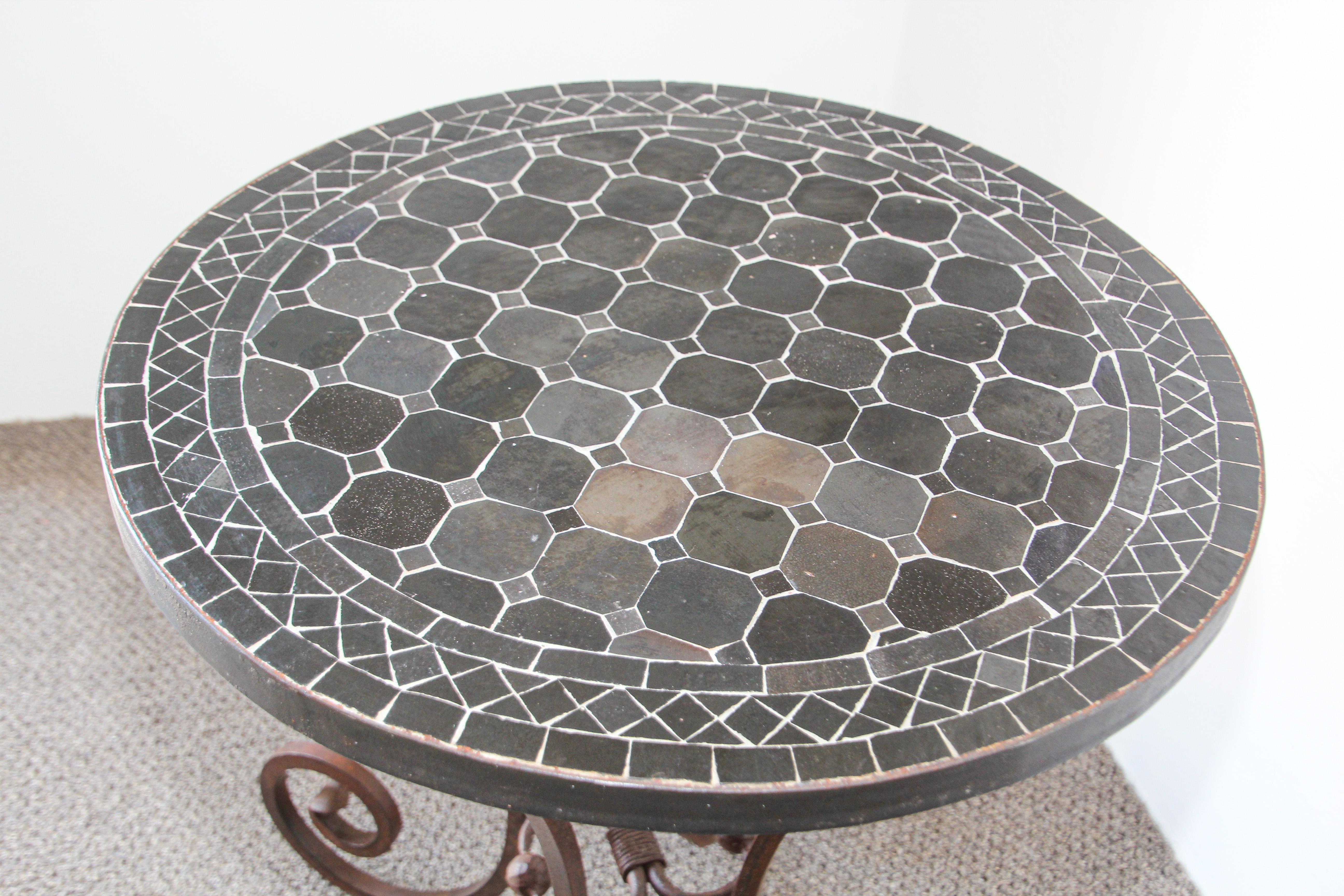 Moroccan Mosaic Antique Black Tile Color Side Table Set of Two 10
