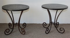 Moroccan Mosaic Antique Black Tile Color Side Table Set of Two