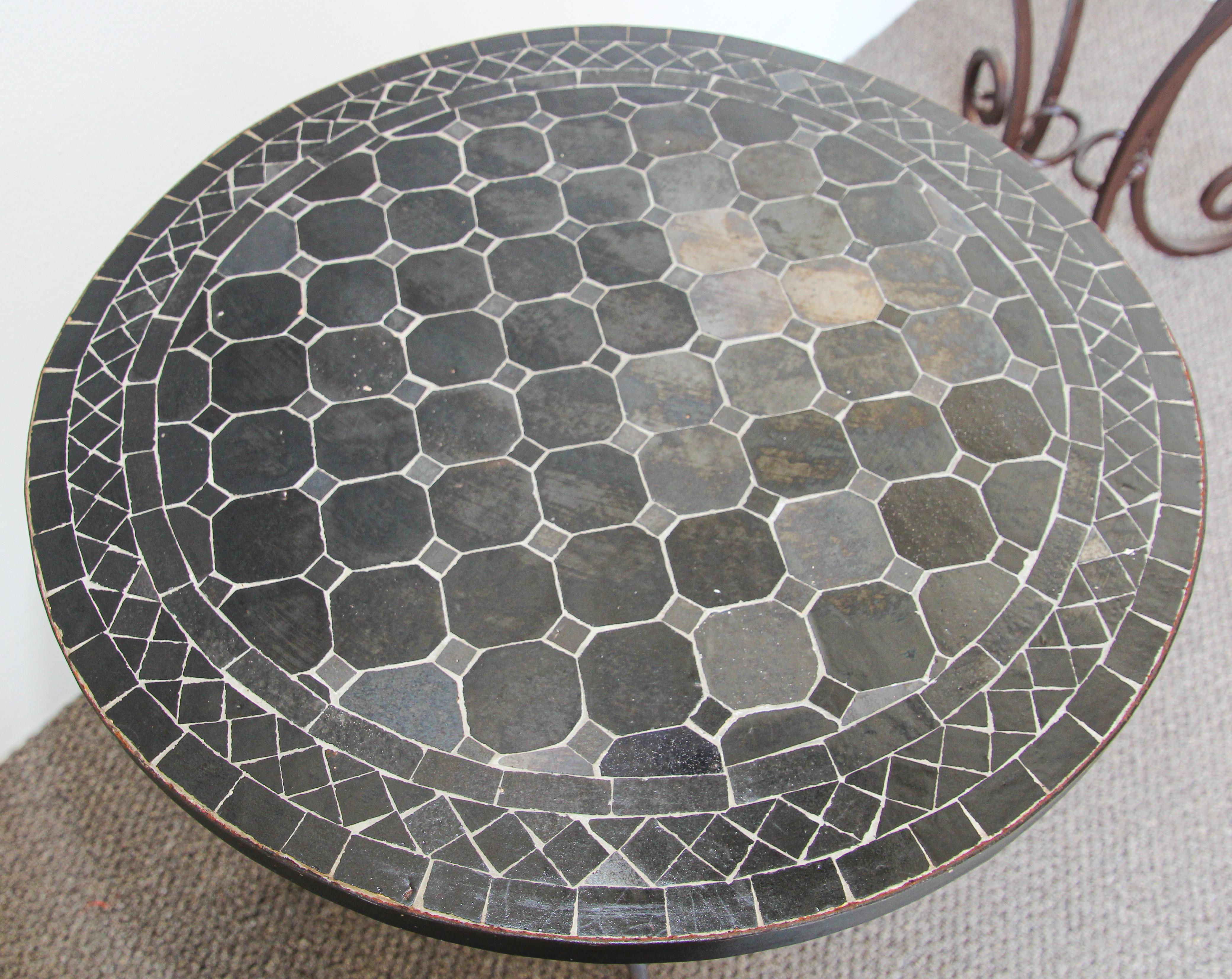 Moroccan Mosaic Antique Black Tile Color Side Table Set of Two 2