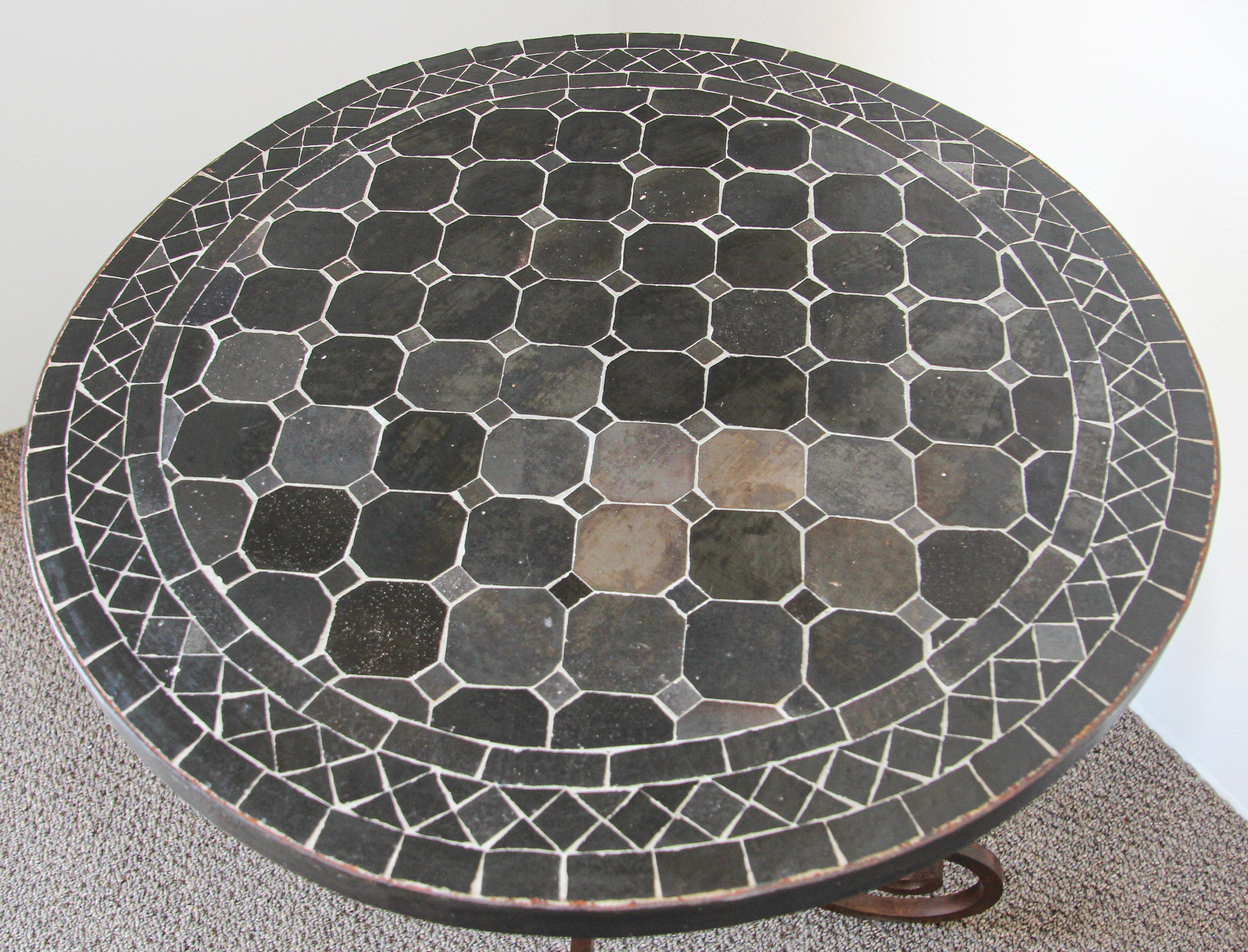Moroccan Mosaic Antique Black Tile Color Side Table Set of Two 3