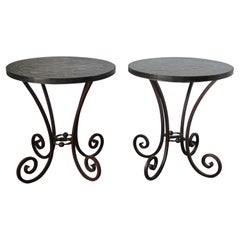 Moroccan Mosaic Antique Black Tile Color Side Table Set of Two