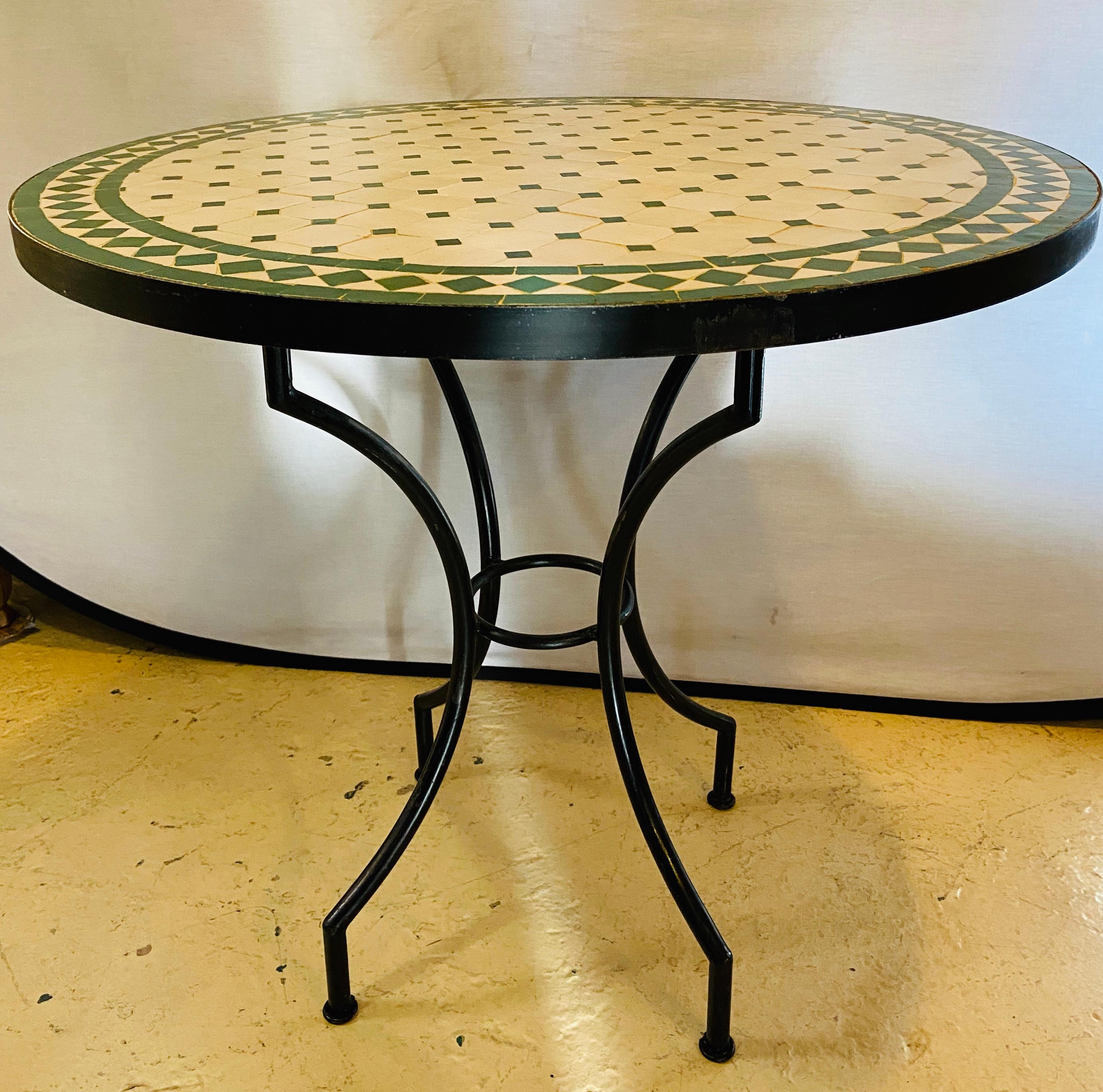 Moroccan Mosaic Bistro or Garden Table in Green and Off-White 4