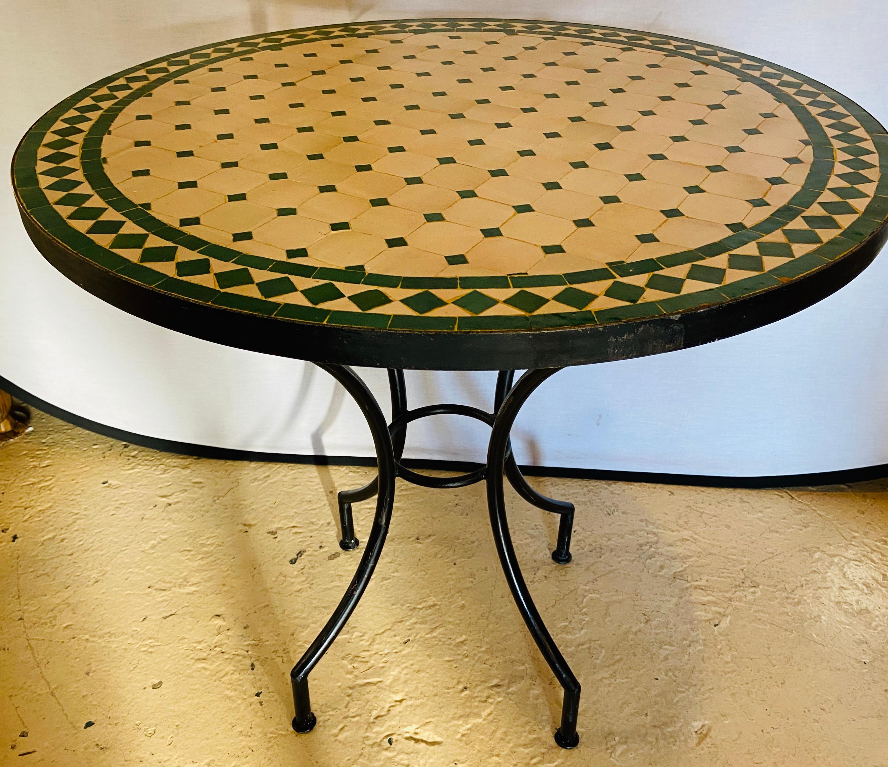 Moroccan Mosaic Bistro or Garden Table in Green and Off-White 2