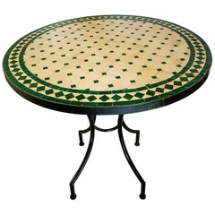 Vintage Moroccan Mosaic Bistro or Garden Table in Green and Off-White