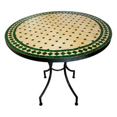 Vintage Moroccan Mosaic Bistro or Garden Table in Green and Off-White