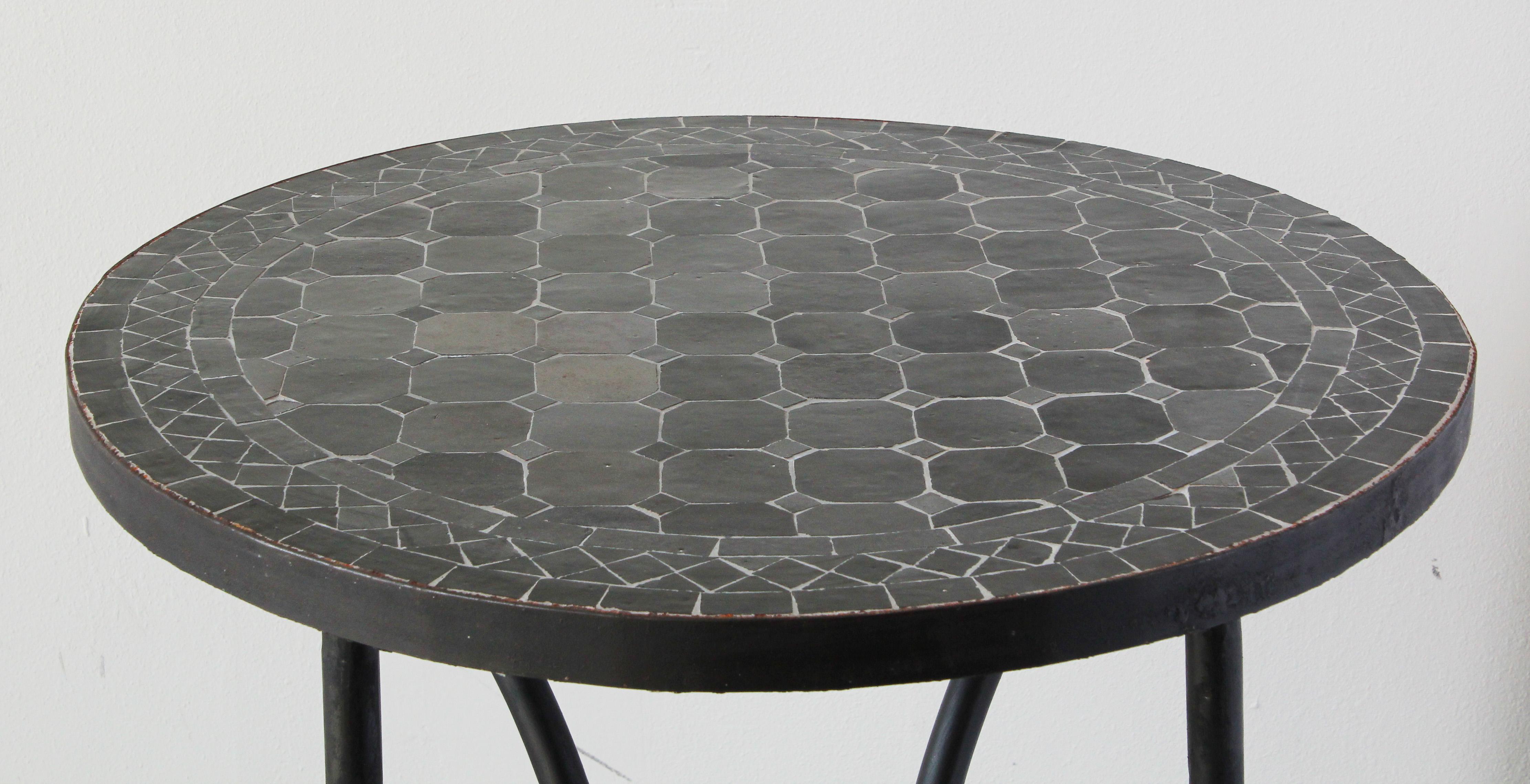 Moroccan Mosaic Black Color Bistro Tile Table In Good Condition In North Hollywood, CA