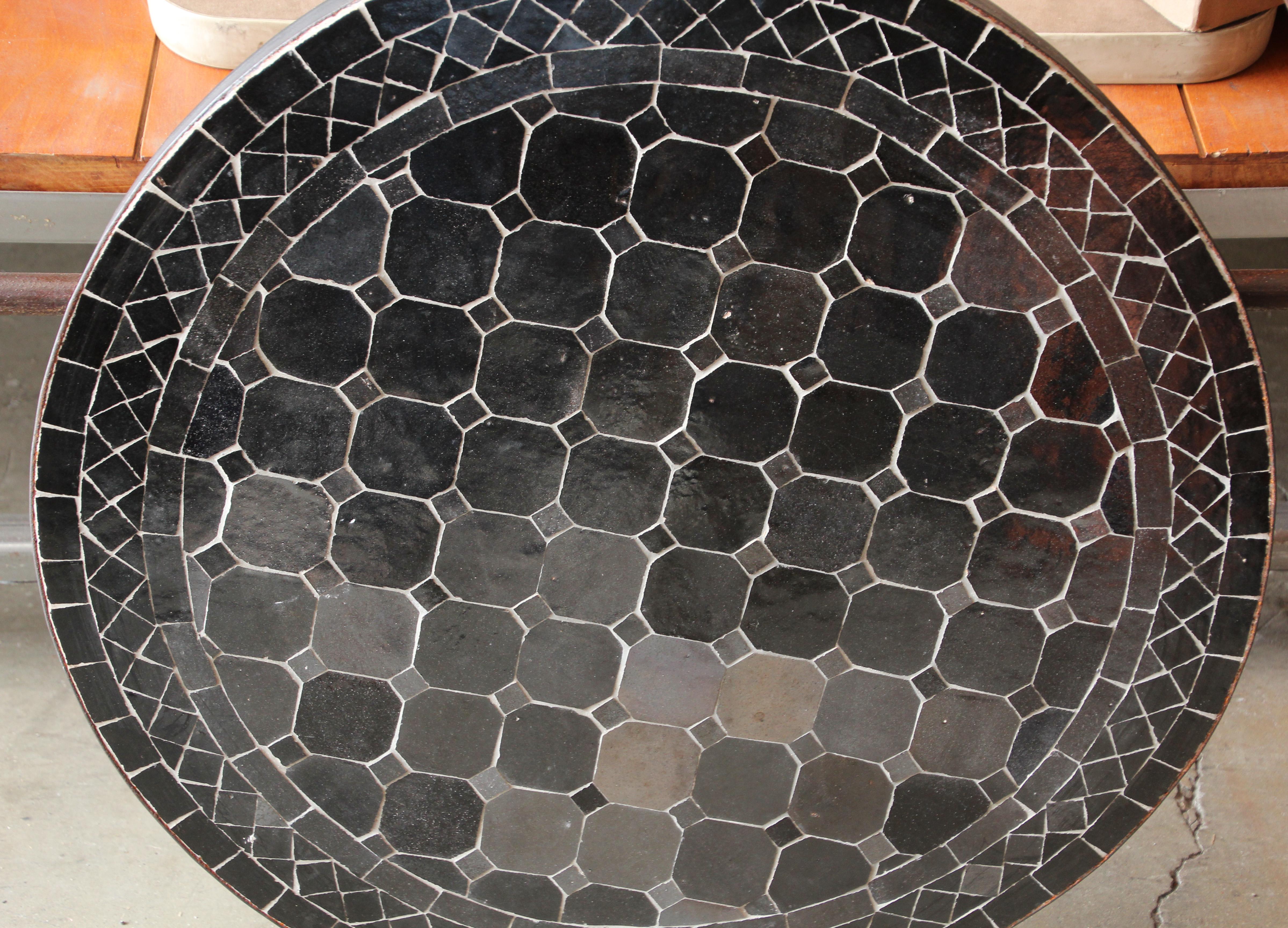 20th Century Moroccan Mosaic Black Color Bistro Tile Table