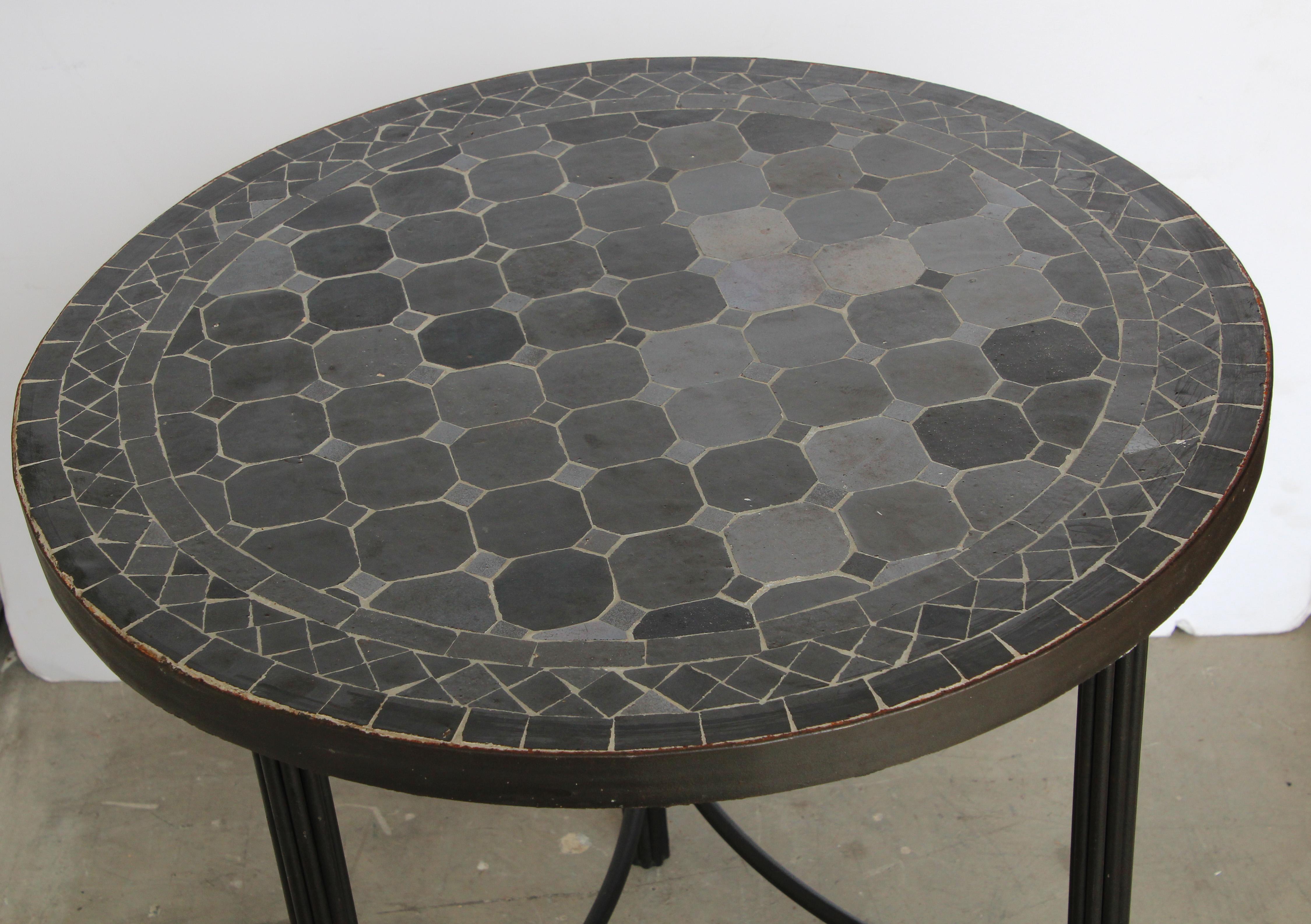 Moroccan Mosaic Black Color Bistro Tile Table In Good Condition In North Hollywood, CA