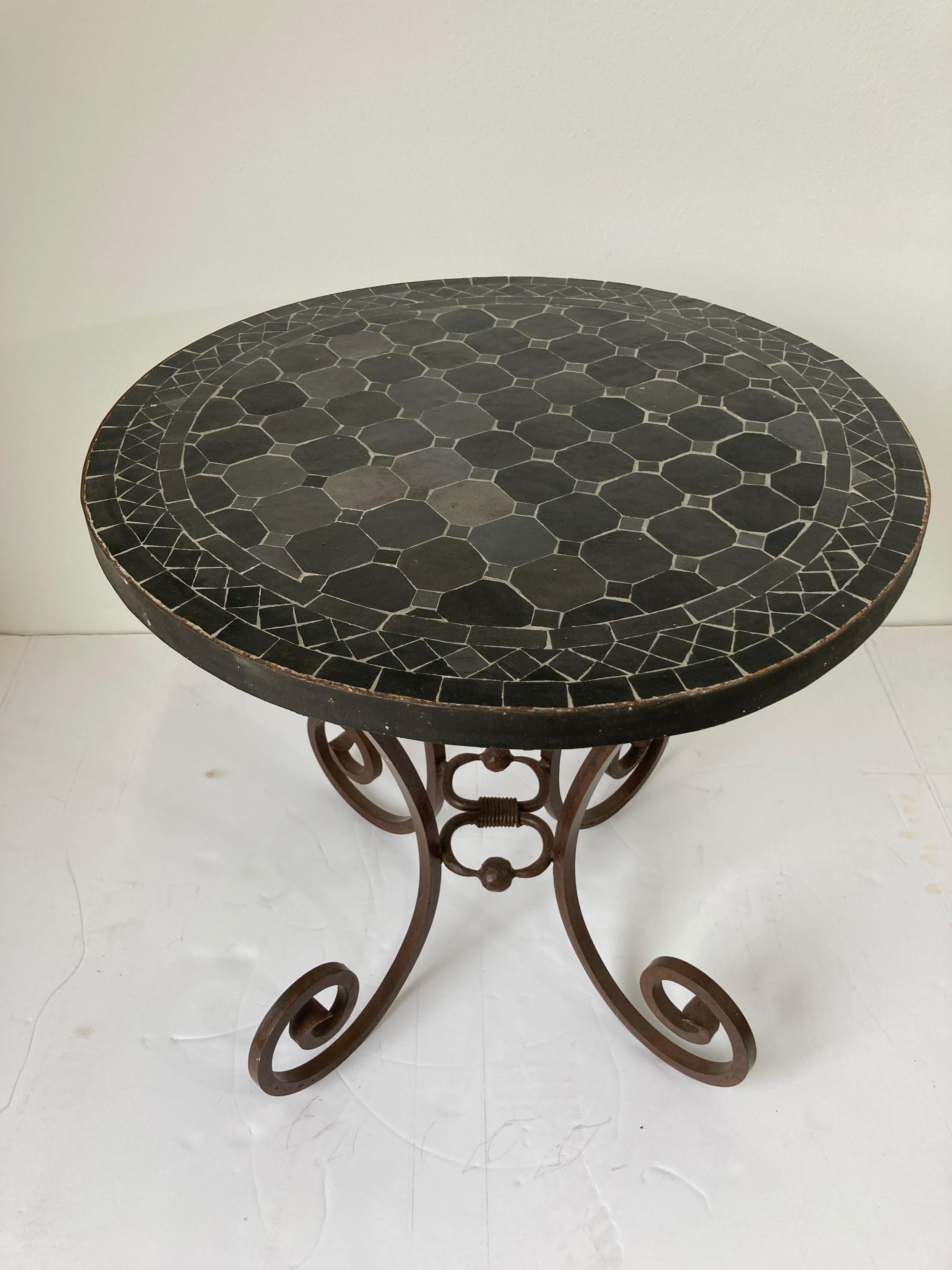 Moorish Moroccan Mosaic Black Tile Color Side Patio Table
