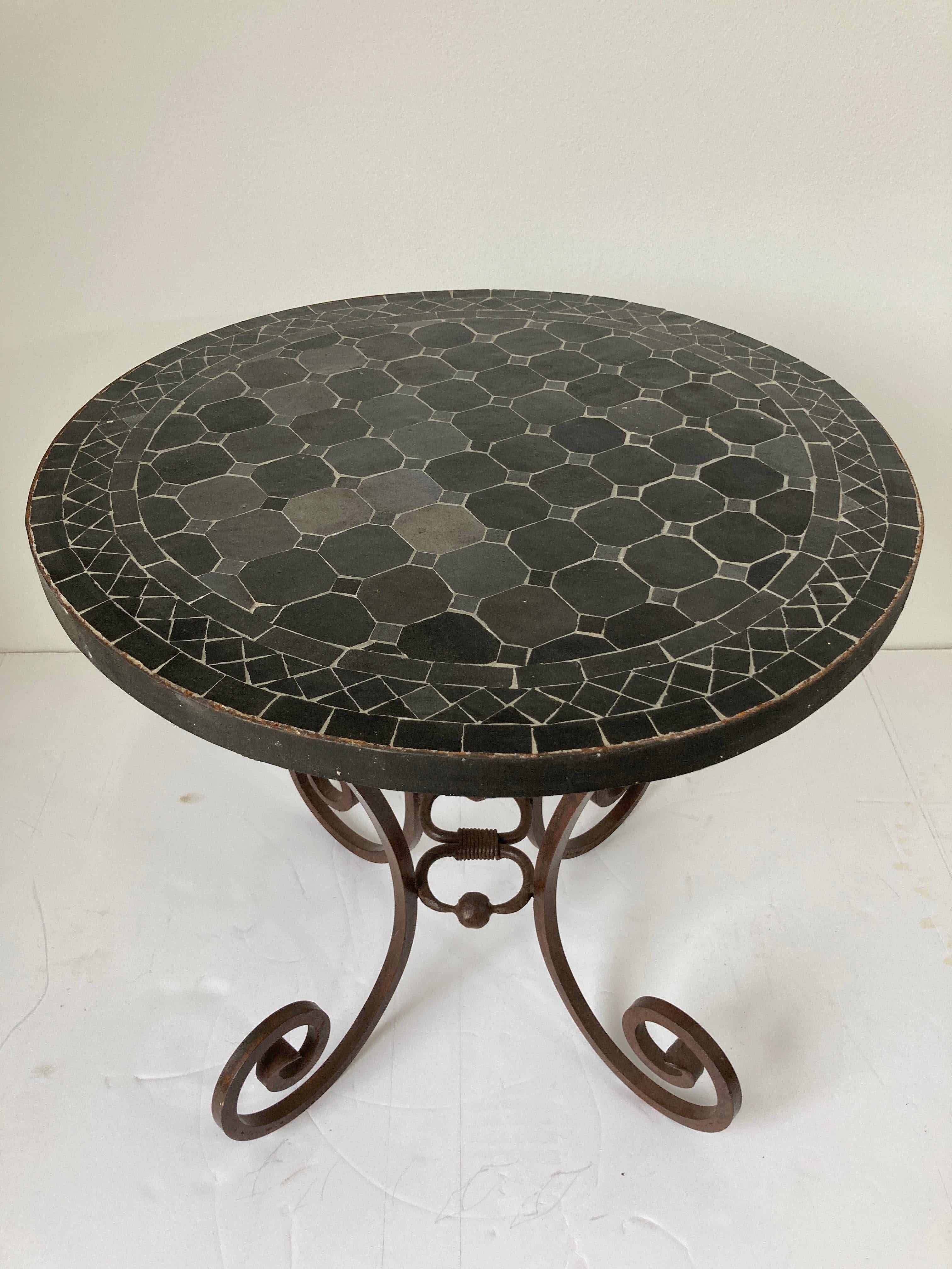 Moroccan Mosaic Black Tile Color Side Patio Table In Good Condition In North Hollywood, CA