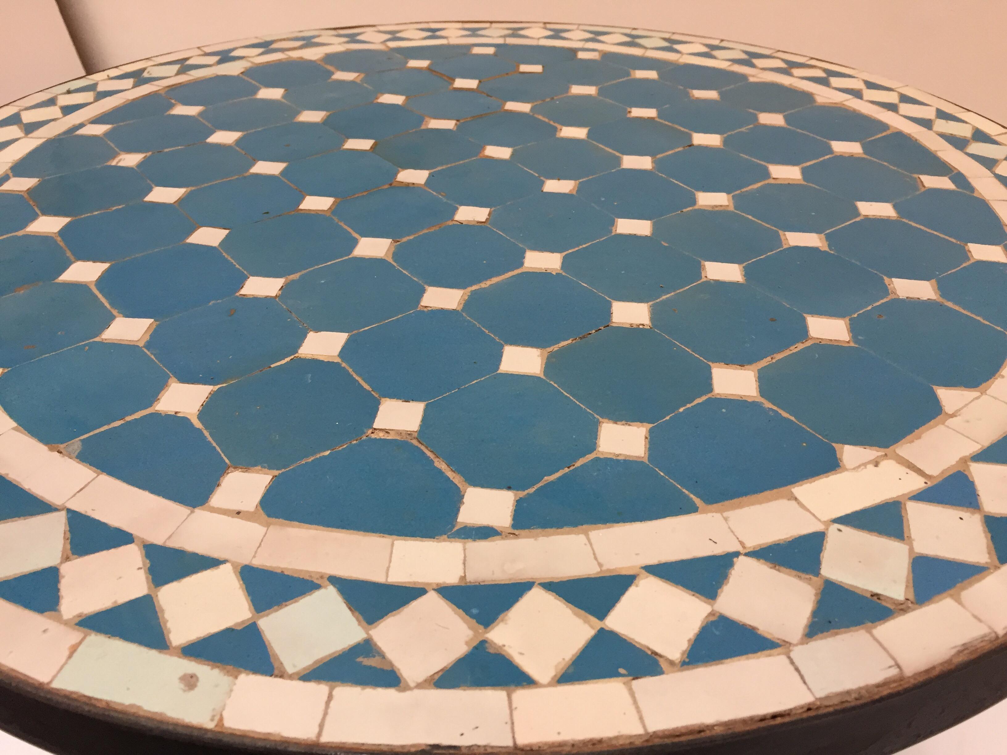 Hand-Crafted Moroccan Mosaic Blue Tile Bistro Table