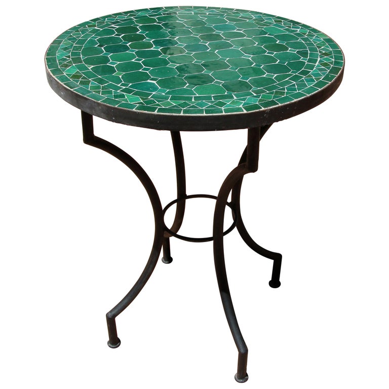 Moroccan Mosaic Emerald Green Tiles Bistro Table For At 1stdibs - Mosaic Tile Outdoor Furniture