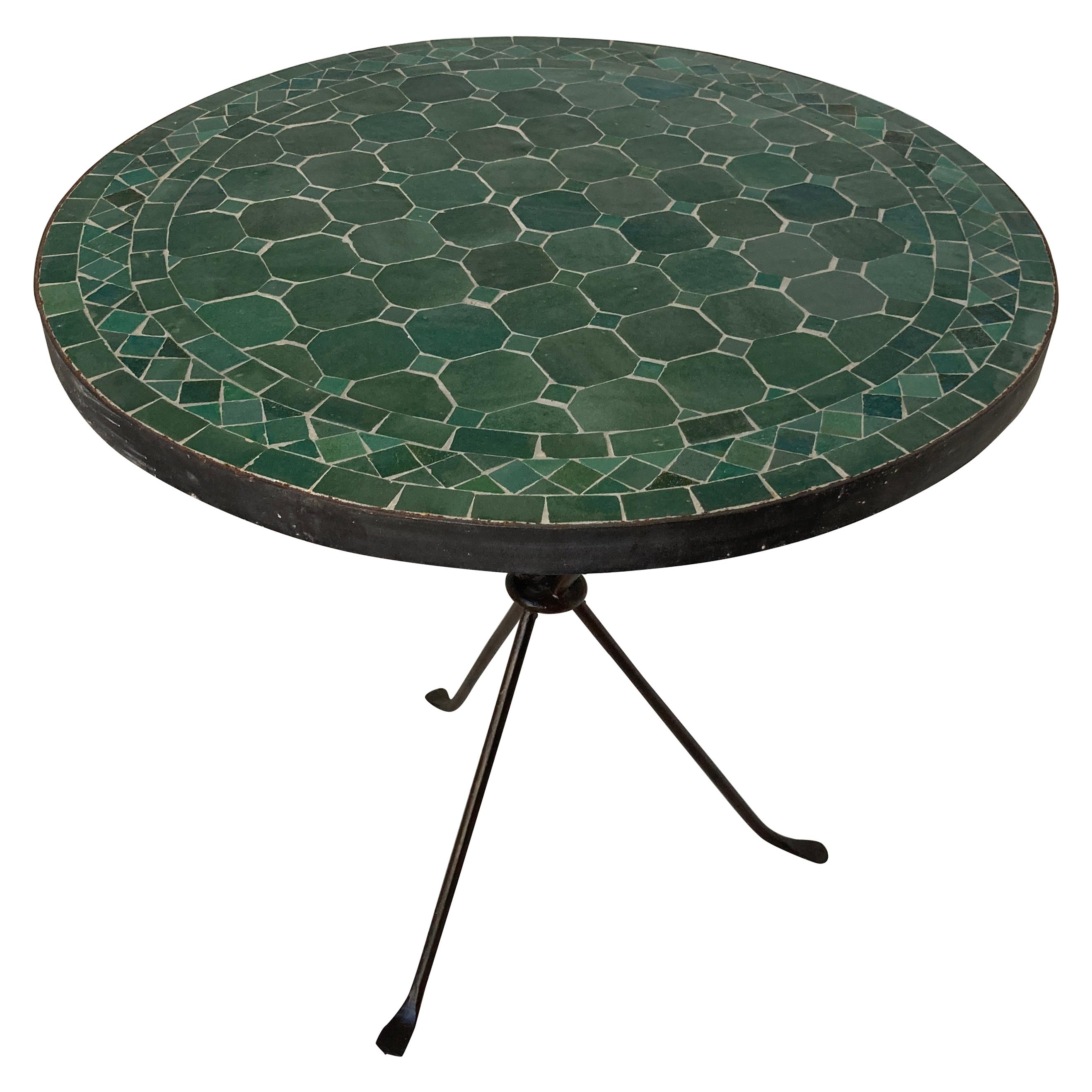 Moroccan Mosaic Emerald Green Tile Side Table