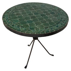 Vintage Moroccan Mosaic Emerald Green Tile Side Table