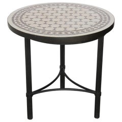 Moroccan Mosaic Fez Tiles Brown and White Colors Side Table