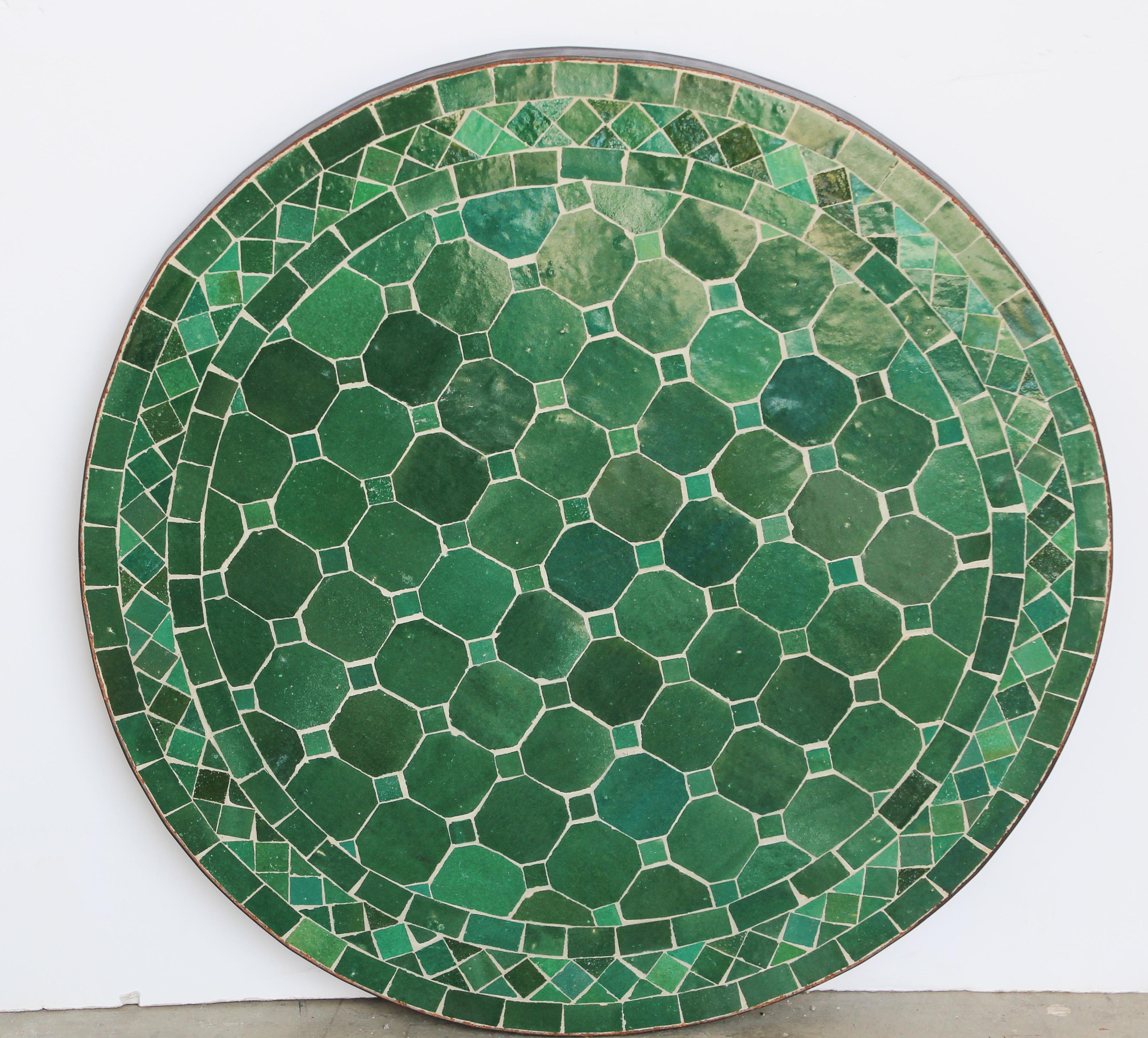 Moroccan Mosaic Fez Tiles Green Colors Side Table In Good Condition In North Hollywood, CA