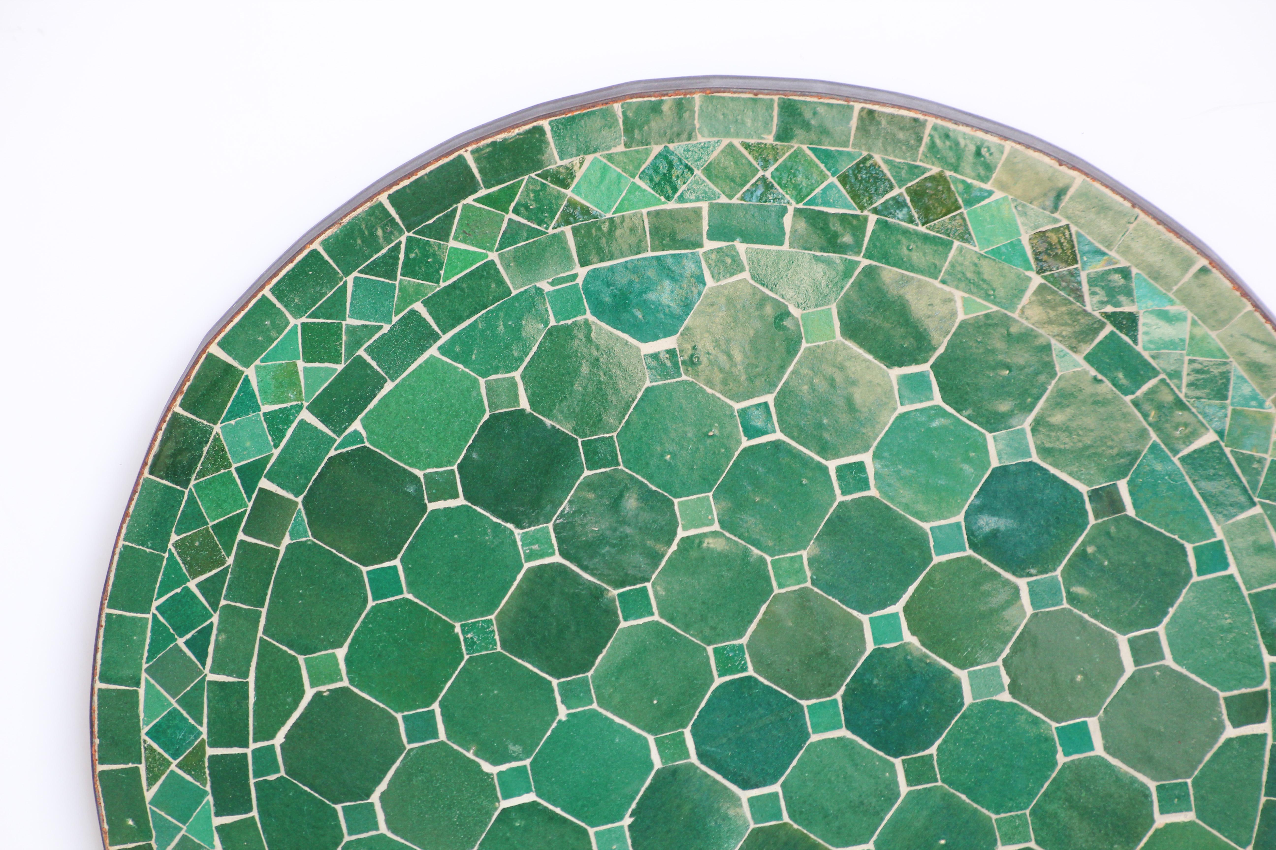 Ceramic Moroccan Mosaic Fez Tiles Green Colors Side Table