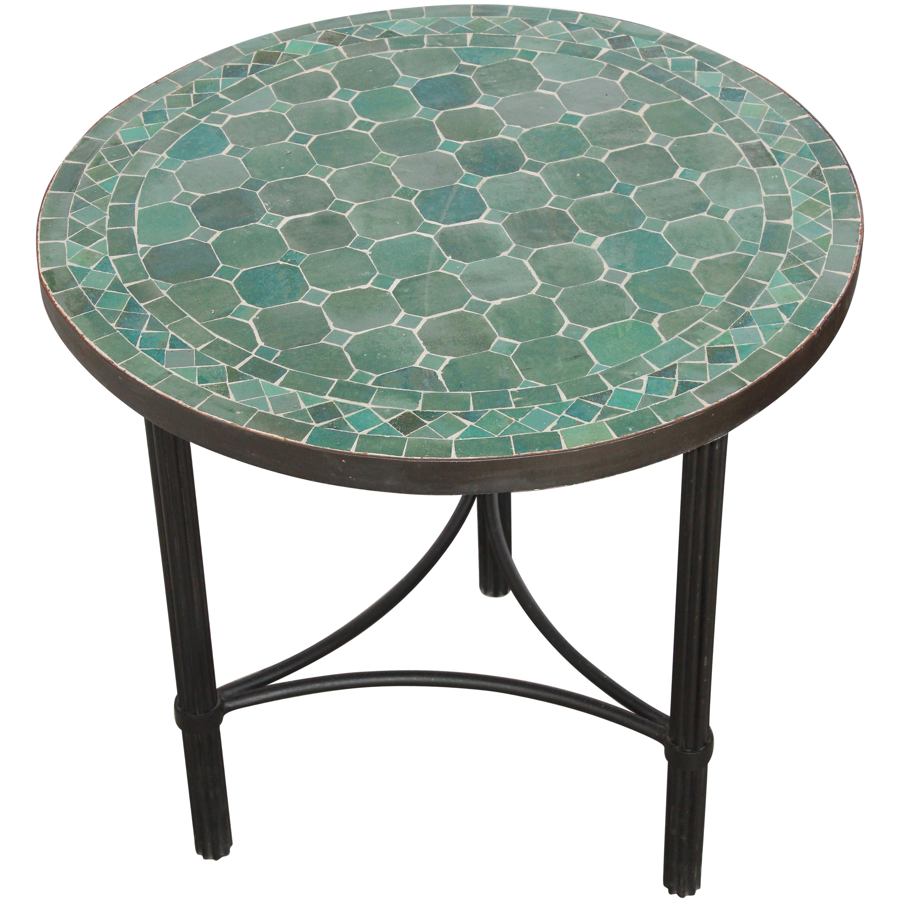Moroccan Mosaic Fez Tiles Green Colors Side Table