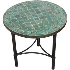Vintage Moroccan Mosaic Fez Tiles Green Colors Side Table