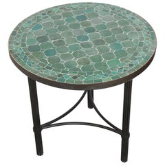 Vintage Moroccan Mosaic Fez Tiles Green Colors Side Table