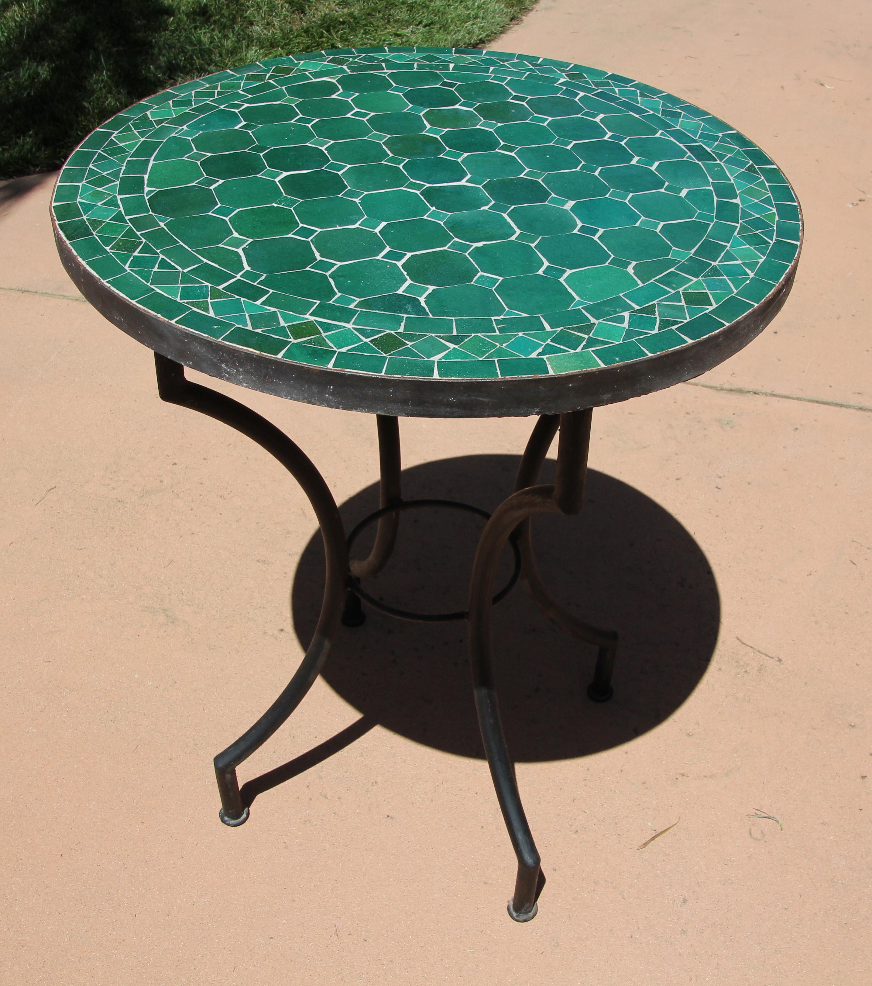 Moorish Moroccan Mosaic Green Tile Bistro Table