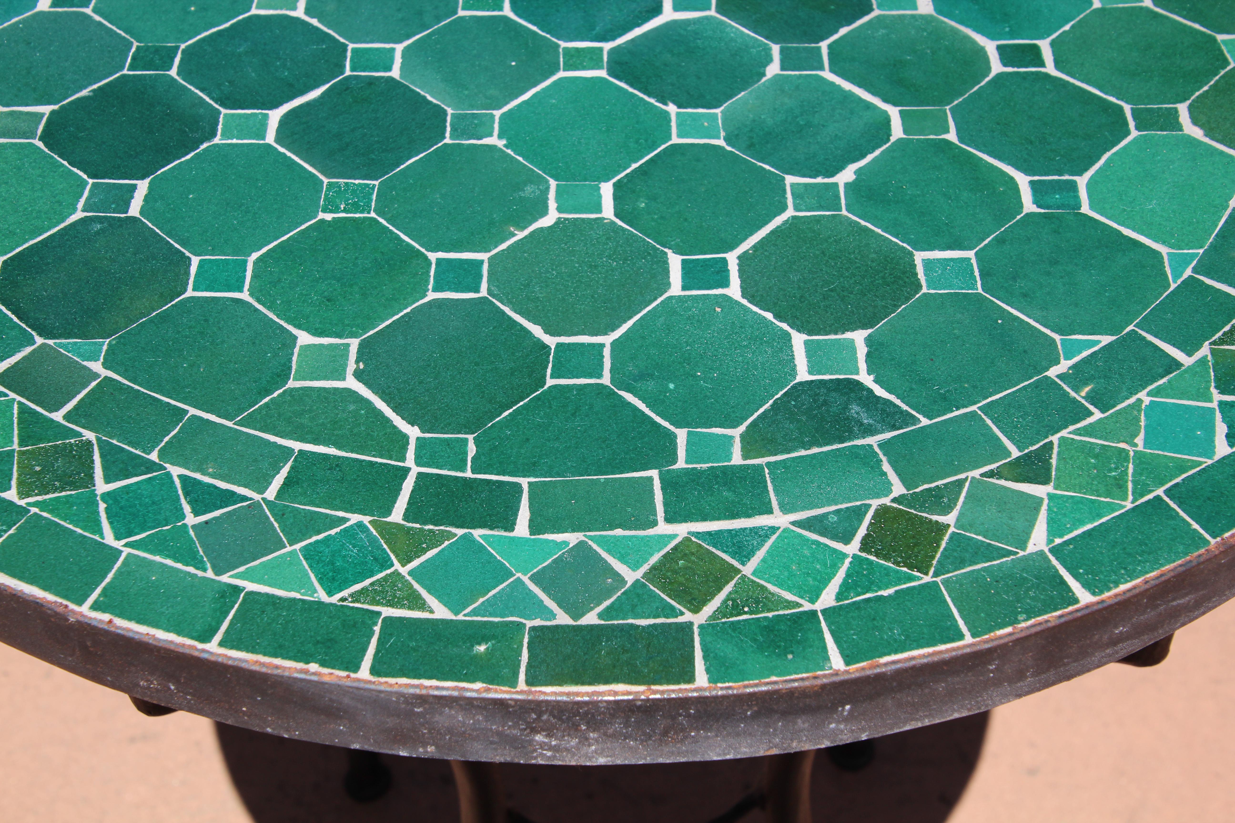 20th Century Moroccan Mosaic Green Tile Bistro Table