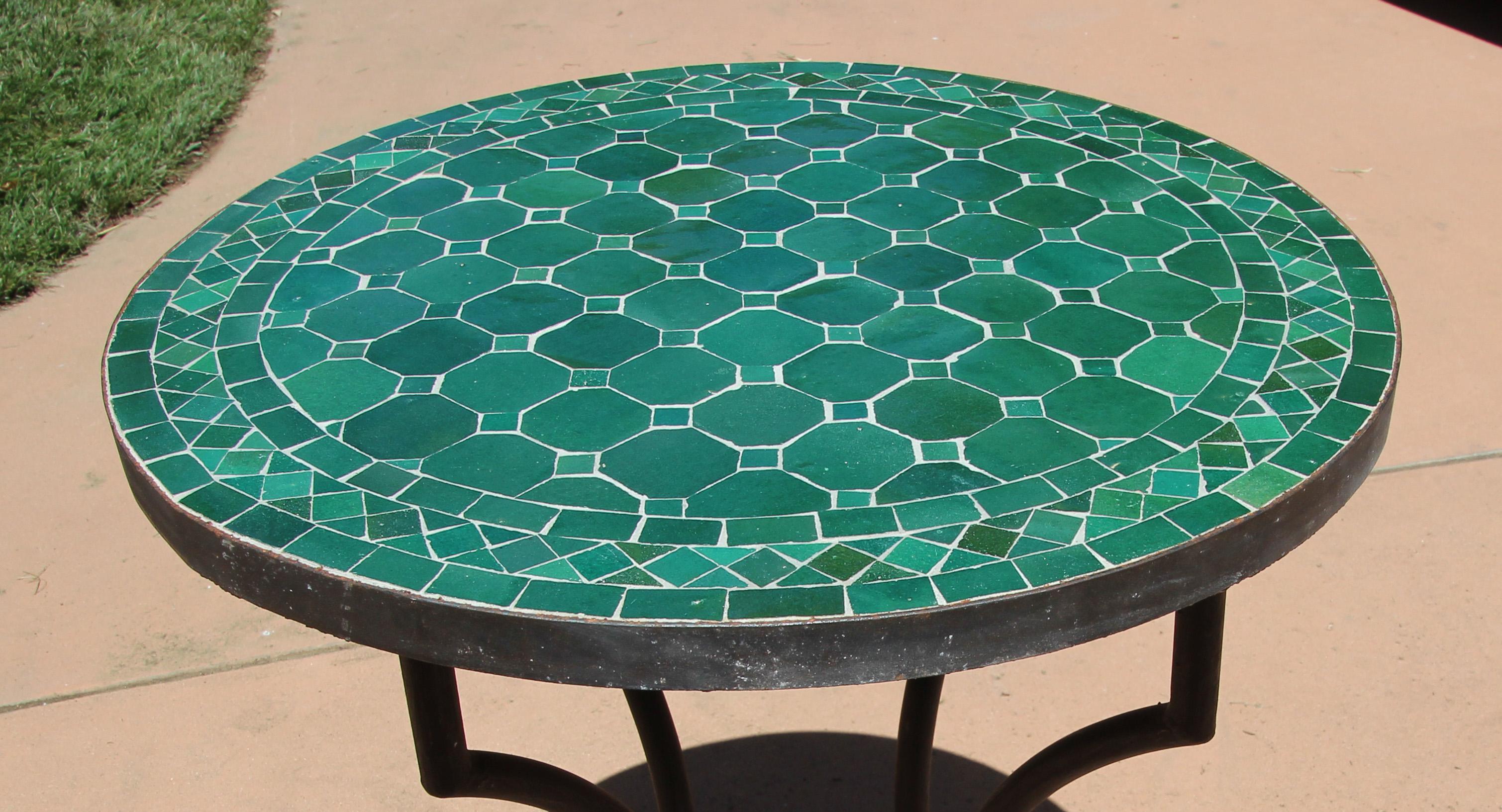 Ceramic Moroccan Mosaic Green Tile Bistro Table