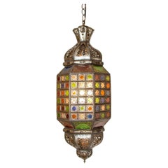 Vintage Moroccan Mosaic Moorish Light Fixture with Multicolor Glass