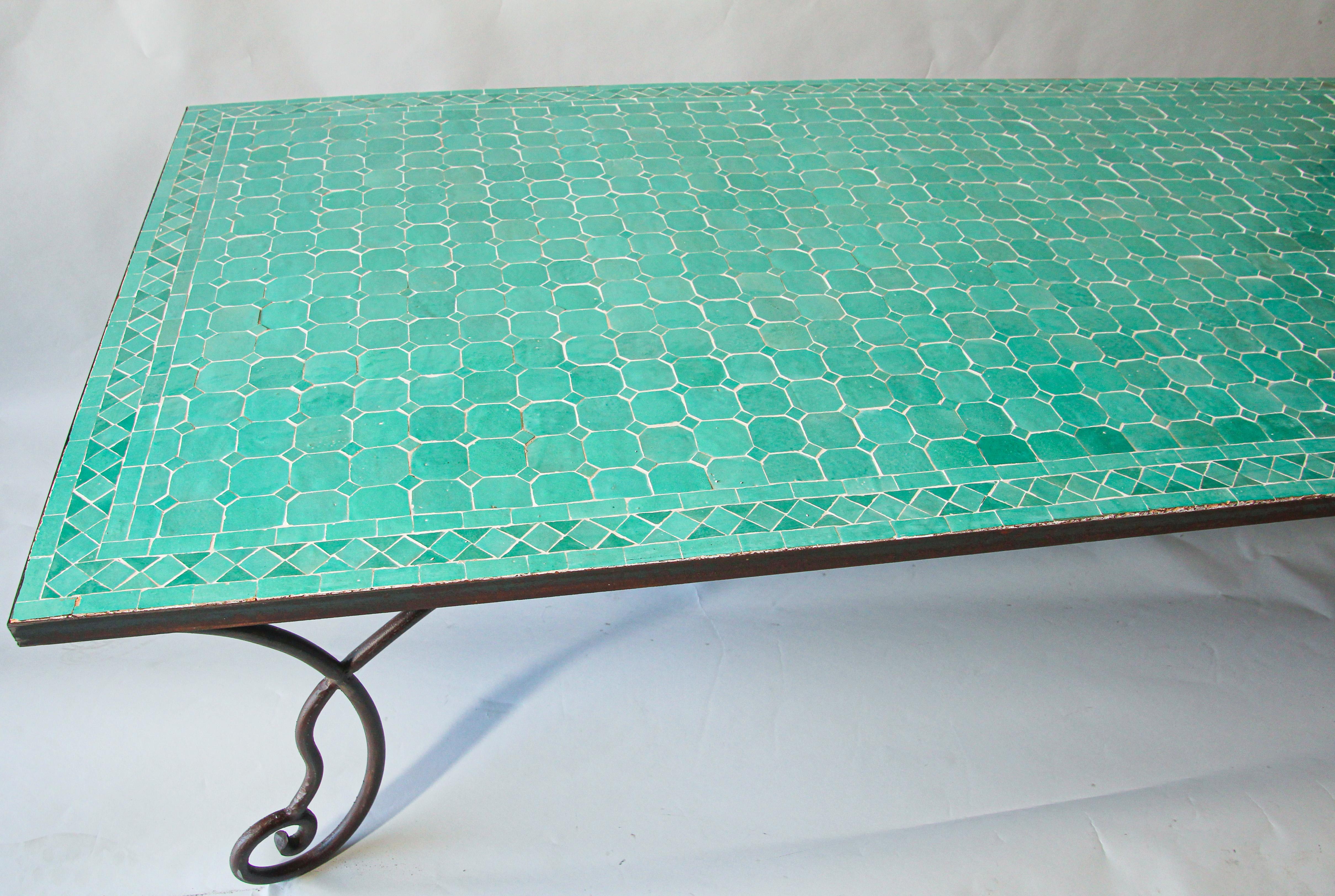 Iron Moroccan Mosaic Outdoor Tile Rectangular Coffee Table