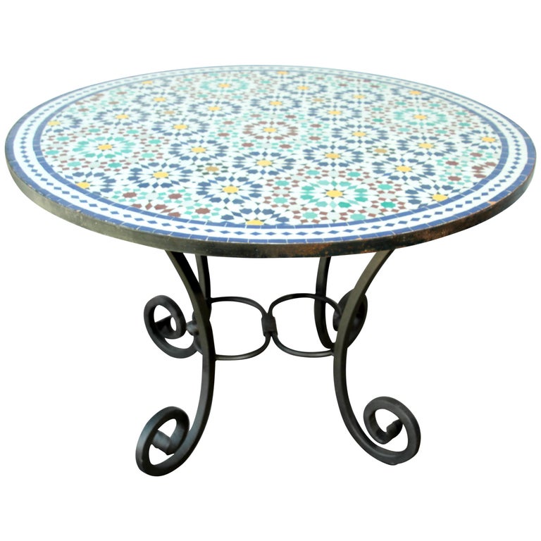 Moroccan Mosaic Outdoor Tile Table In Fez Moorish Design For At 1stdibs - Mosaic Tile Outdoor Furniture