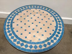 Moroccan Mosaic Outdoor Turquoise Tile Side Table on Low Iron Base