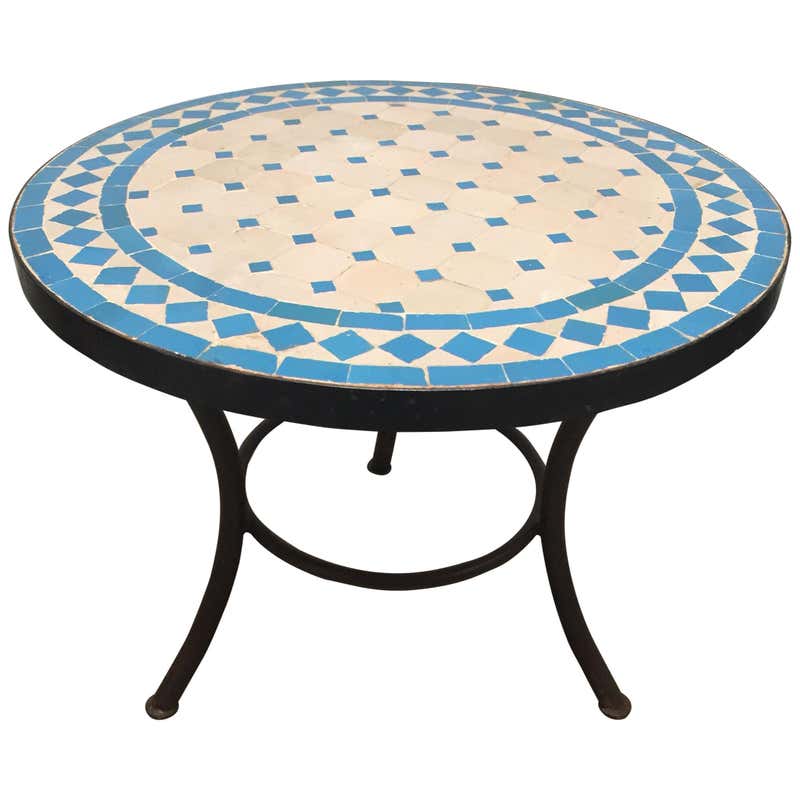 Tile Side Moroccan Mosaic Outdoor Turquoise Tile Side Table on Low Iron Base at ...