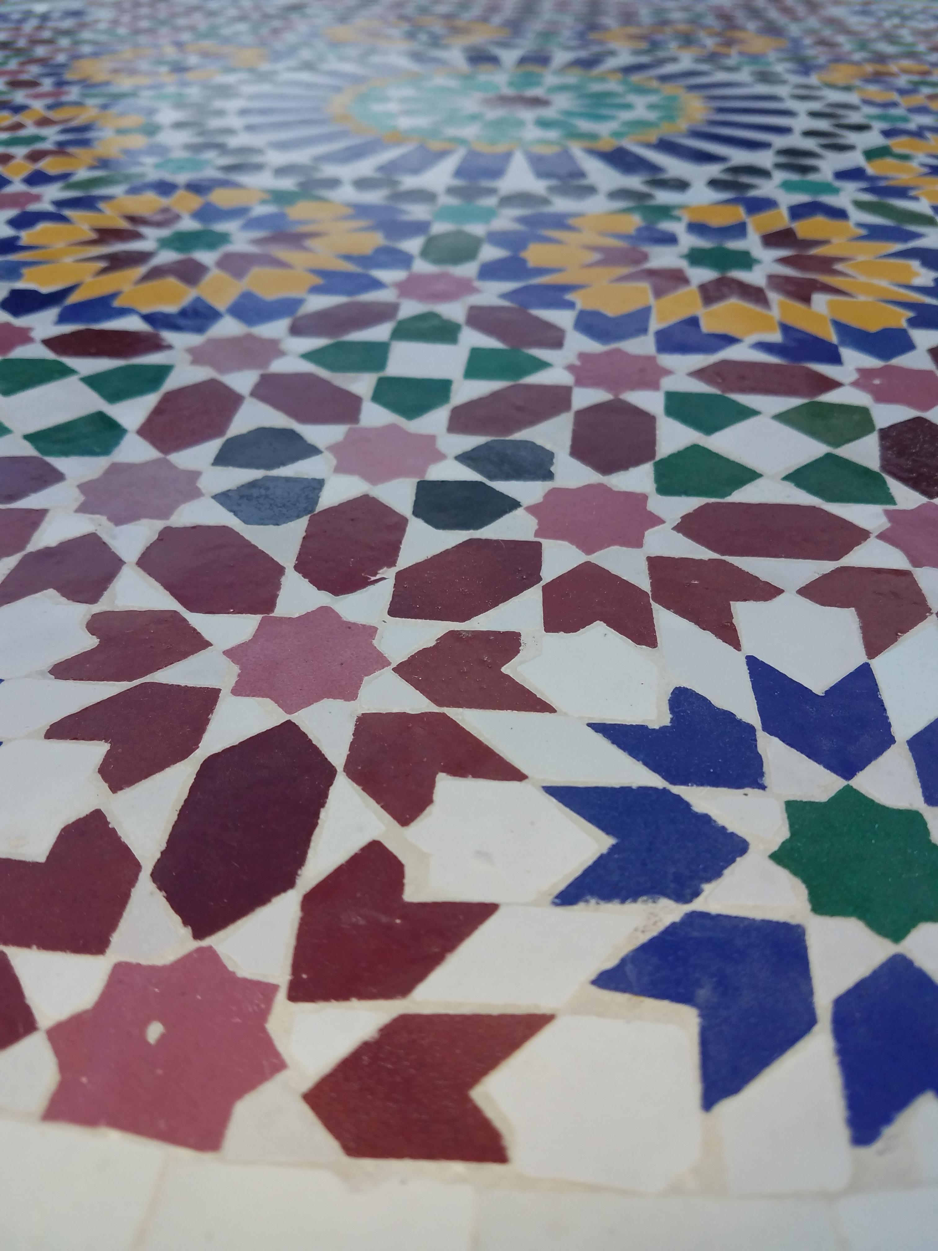 Glazed Moroccan Mosaic Table, Multi-Color Beldia Zina For Sale