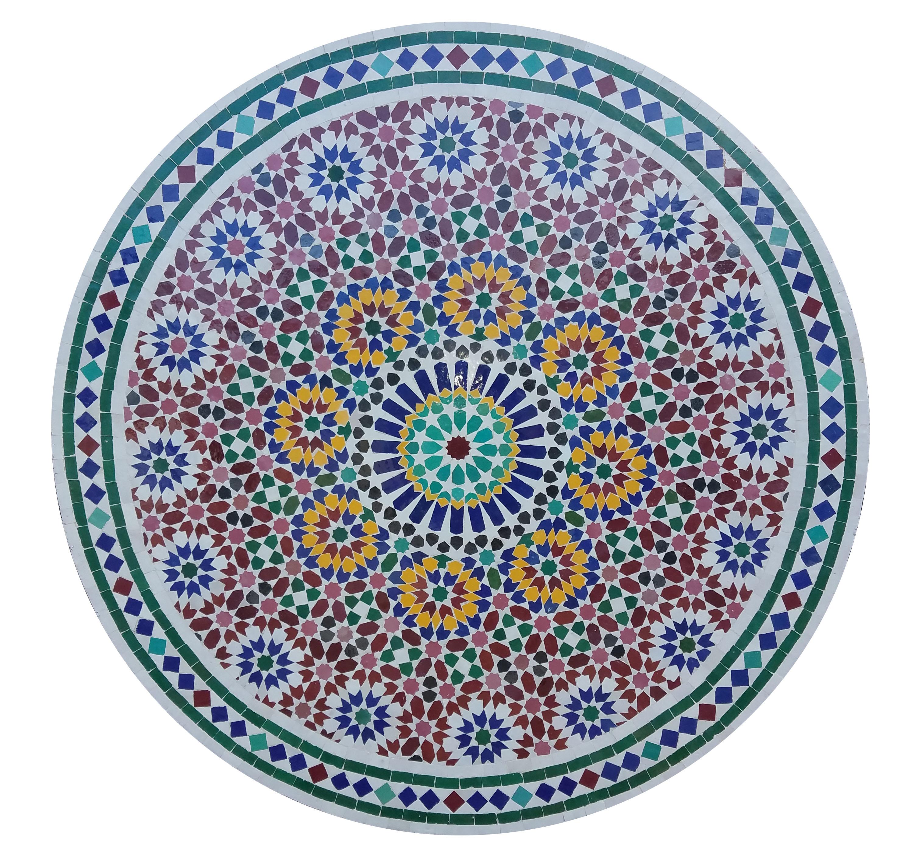 Moroccan Mosaic Table, Multi-Color Beldia Zina In New Condition For Sale In Orlando, FL