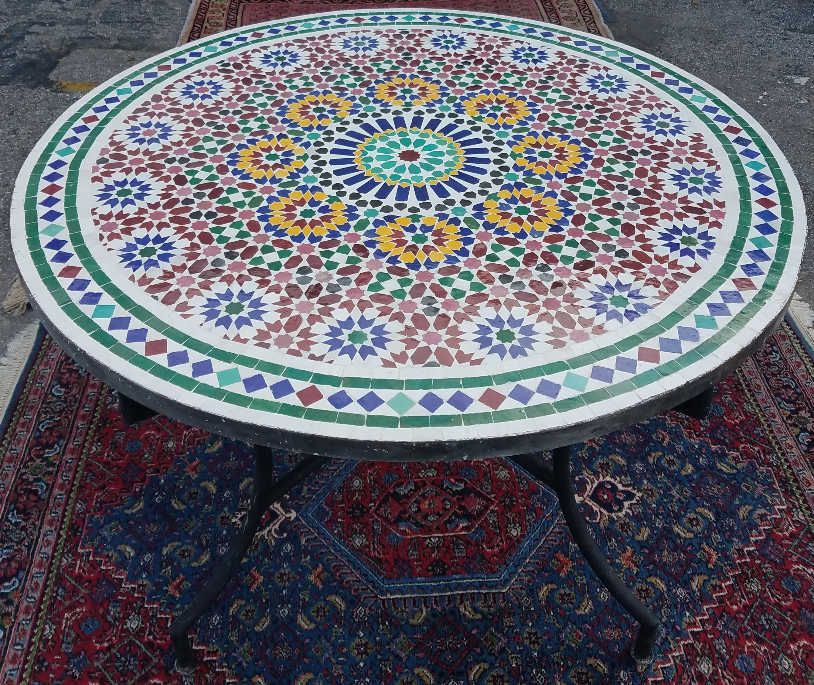 Contemporary Moroccan Mosaic Table, Multi-Color Beldia Zina For Sale