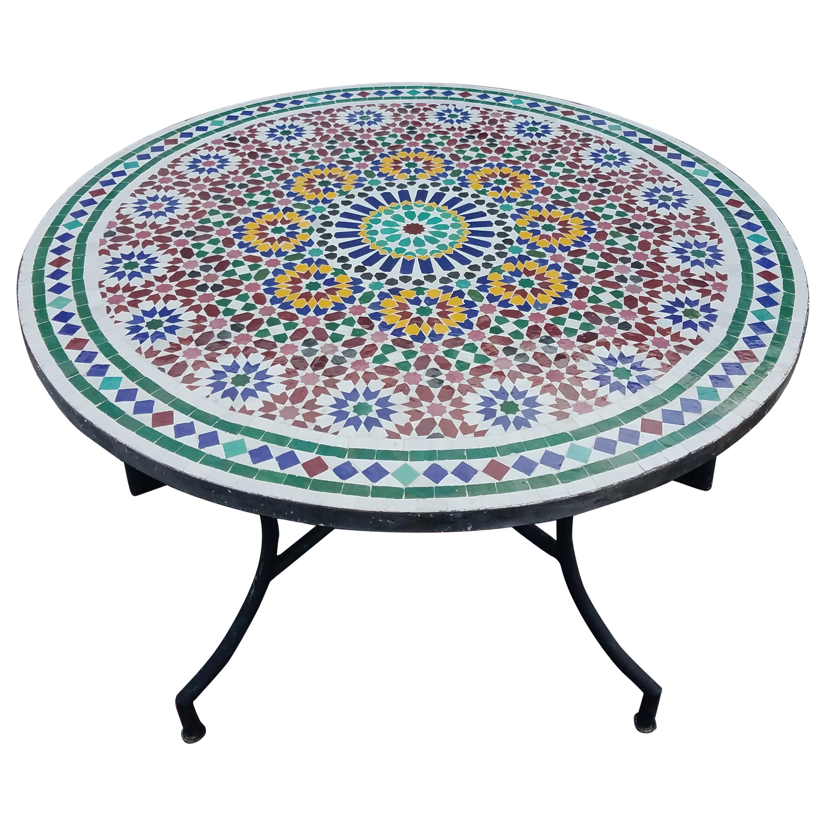 Moroccan Mosaic Table, Multi-Color Beldia Zina