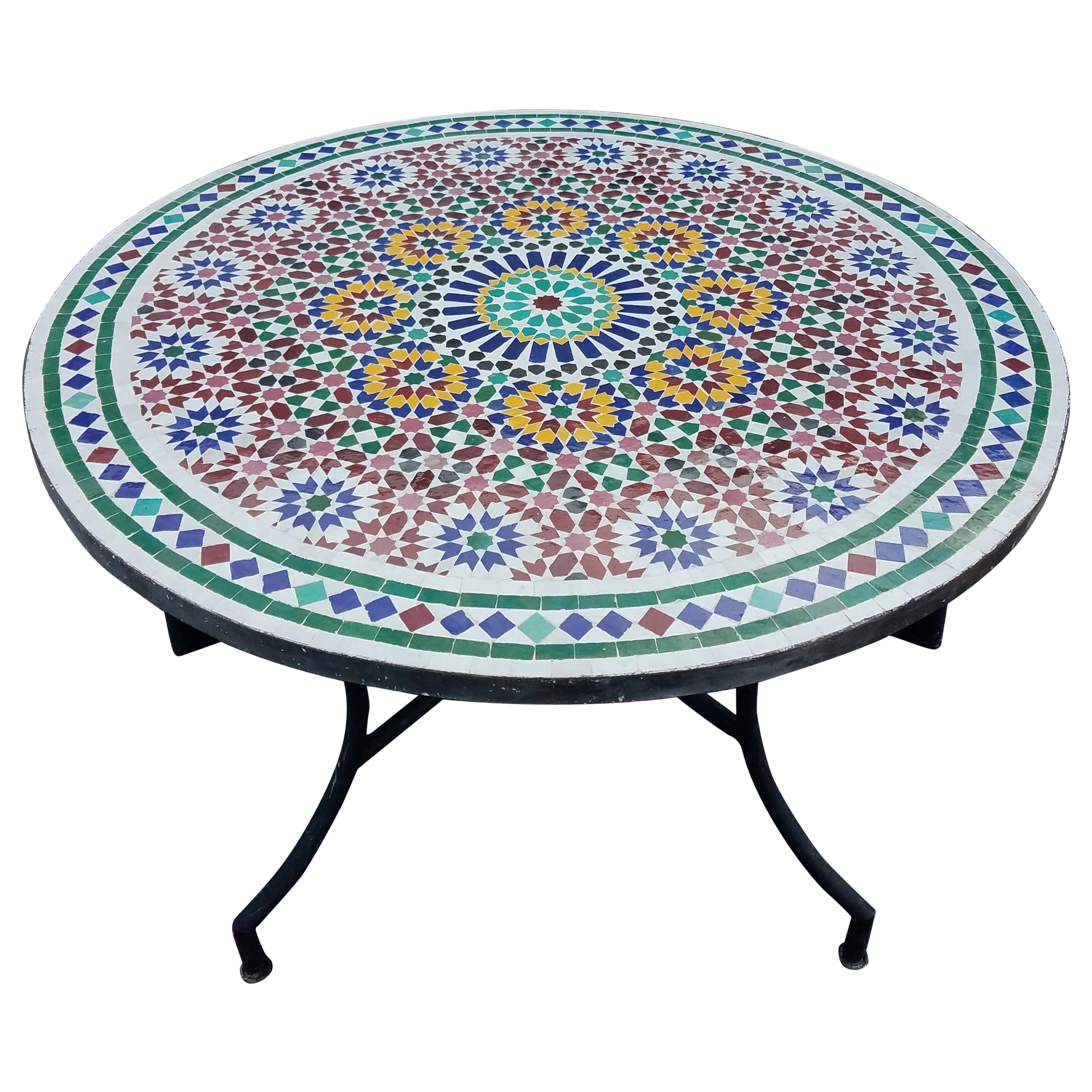 Moroccan Mosaic Table, Multi-Color Beldia Zina For Sale