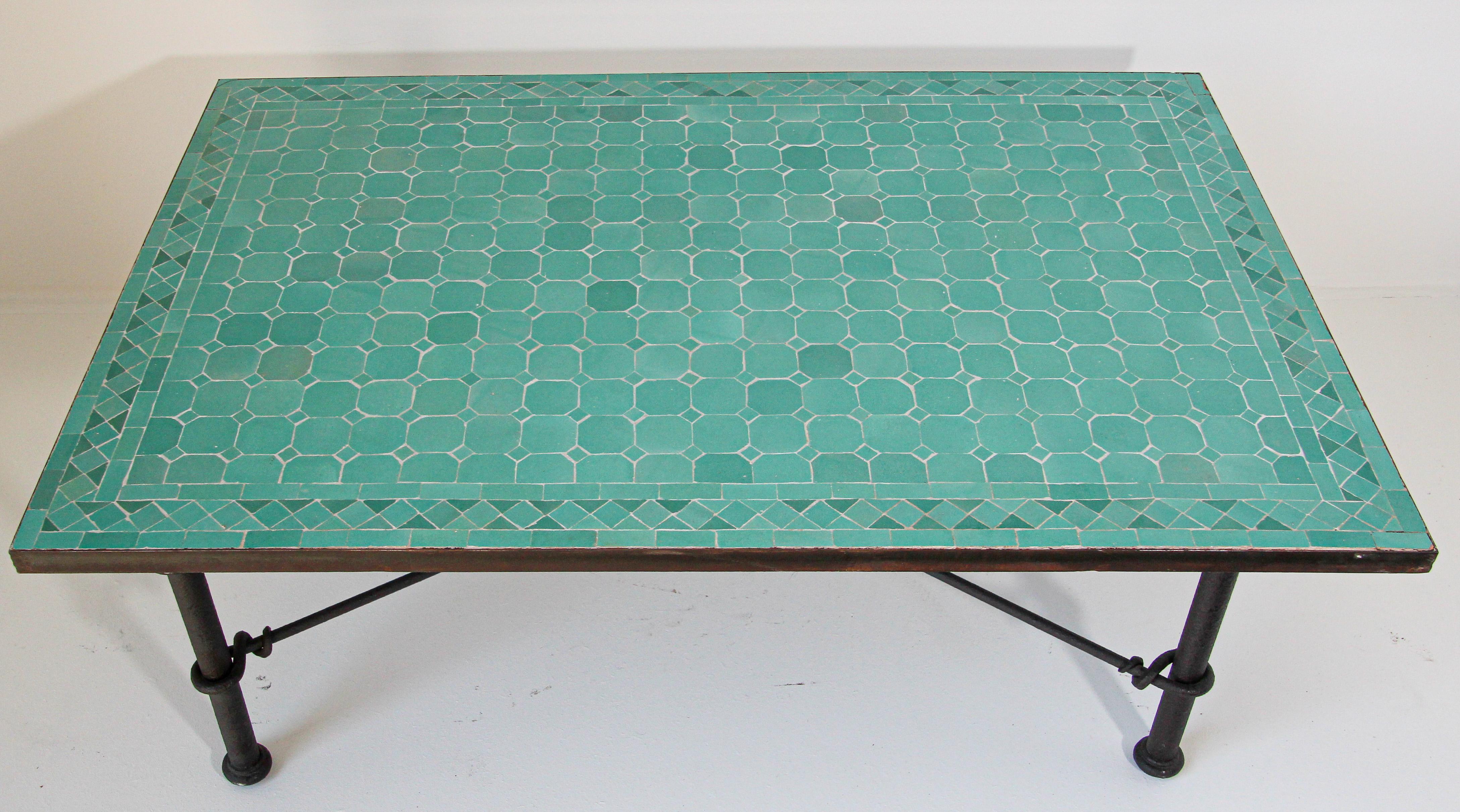 Moorish Moroccan Mosaic Teal Tile Rectangular Coffee Table