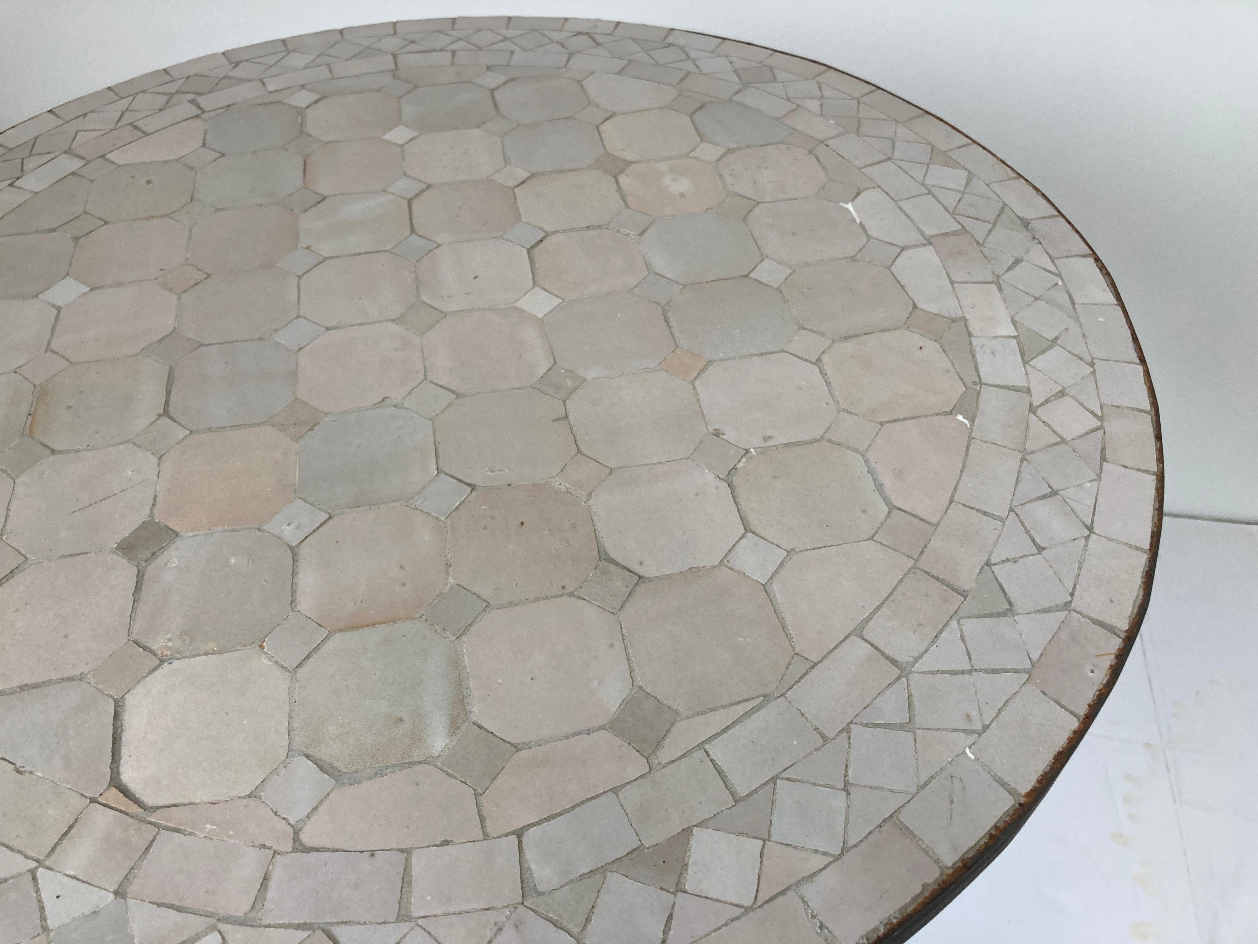 20th Century Moroccan Mosaic Tile Beige Color Side Table