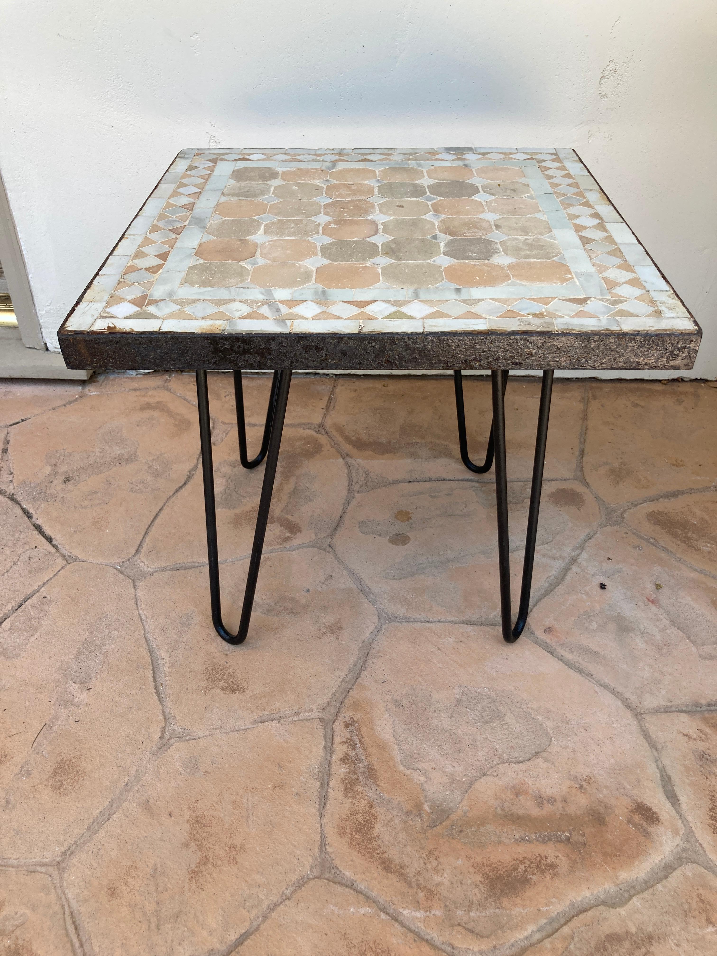 20th Century Moroccan Mosaic Tile Square Tile Side Table