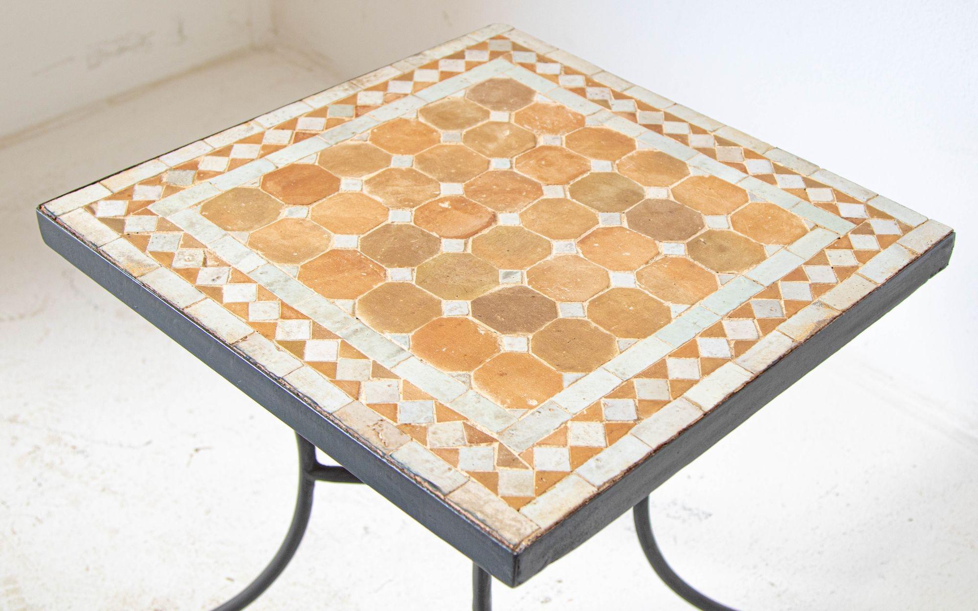 20th Century Moroccan Mosaic Tile Table Square Shape Outdoor Side Table