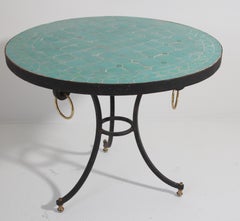 Table de patio marocaine en mosaïque de carreaux de couleur sarcelle pour patio