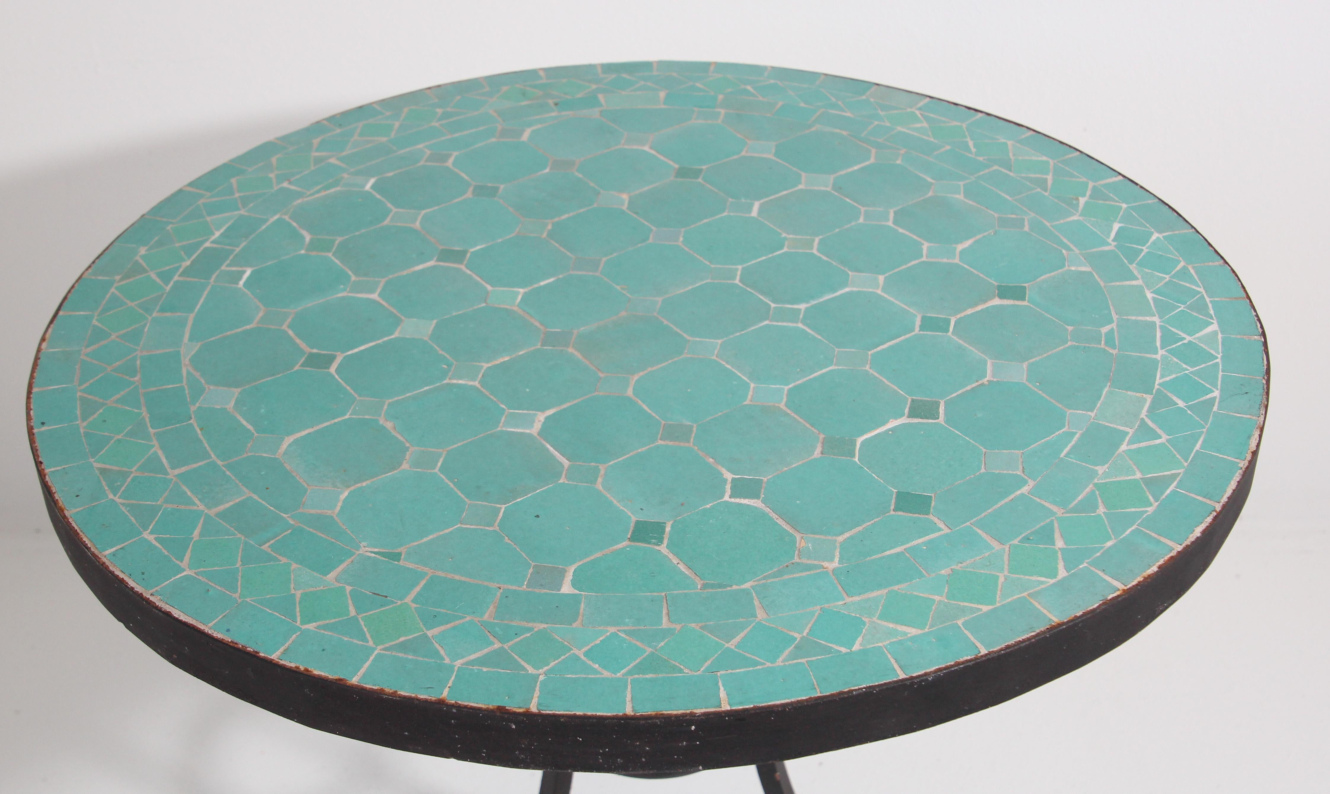 Moorish Moroccan Mosaic Tile Teal Color Side Patio Table